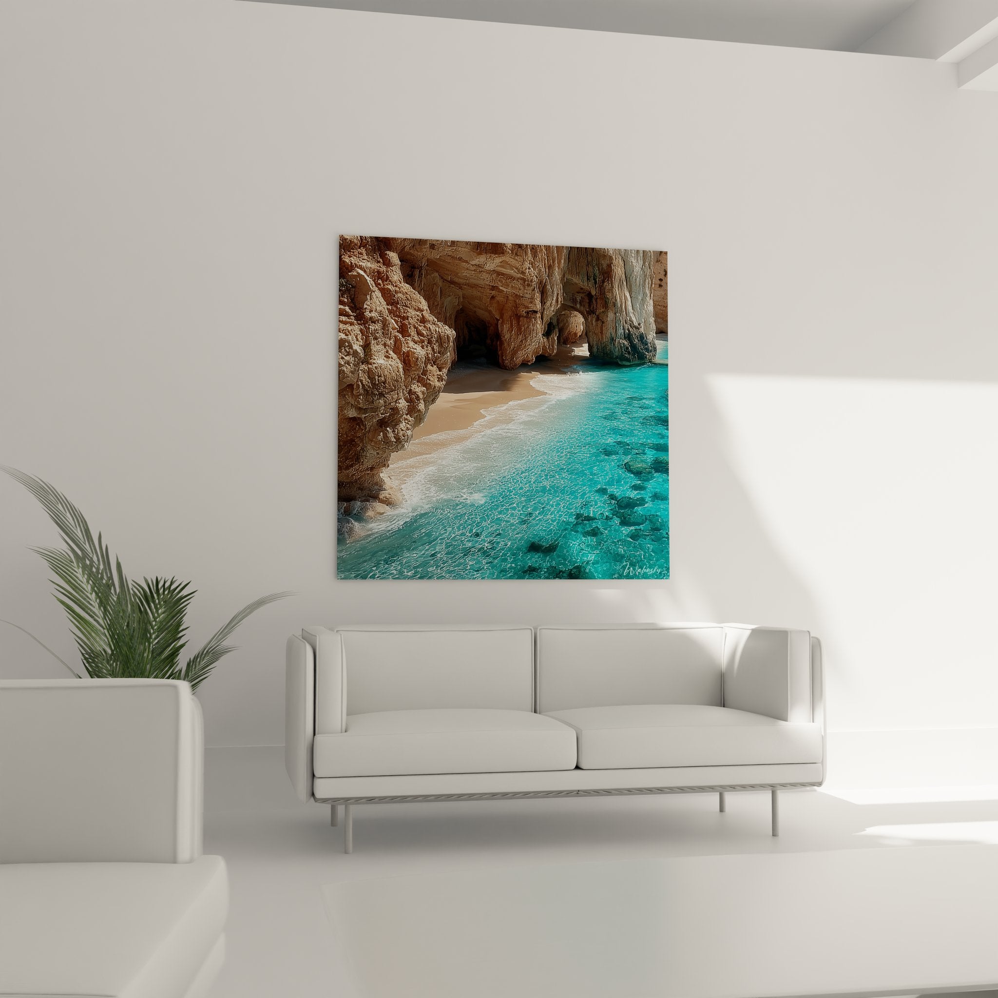 Détail tableau eaux cristallines turquoise textures roches calcaire art mural plage