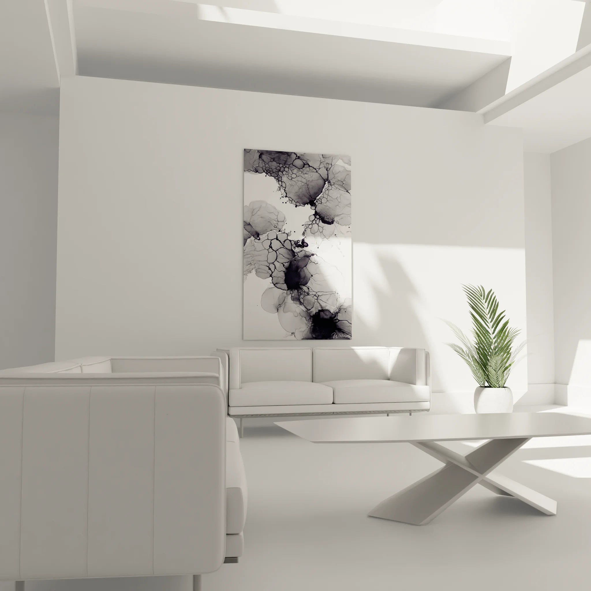 Gros plan détails tableau encre abstraite montrant textures et nuances noir et blanc