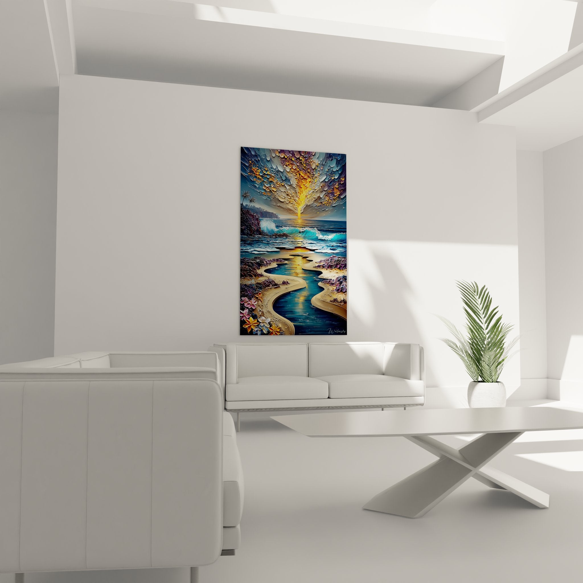 Détail gros plan tableau éruption volcanique nuages dorés textures sculptées