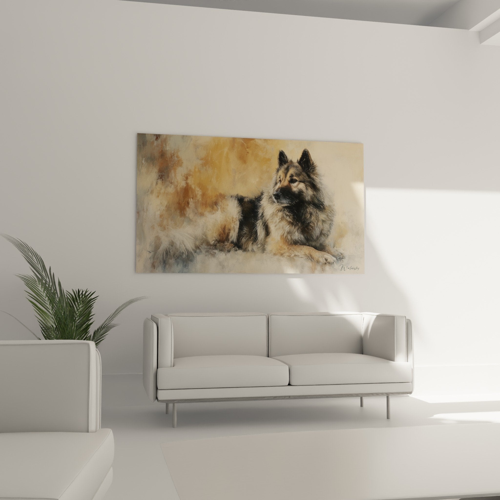 Eurasier dog painting detail realistic fur texture artistic brushwork fawn black cream nuances portrait