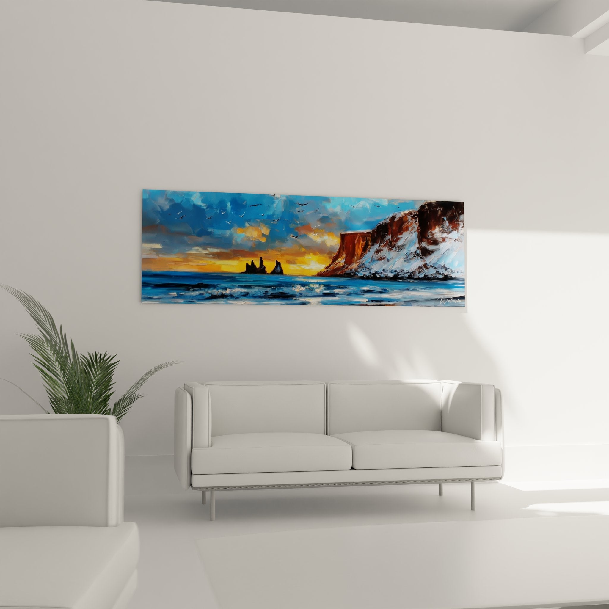 Gros plan tableau art mural détails falaises volcaniques islandaises couleurs chaudes coucher soleil