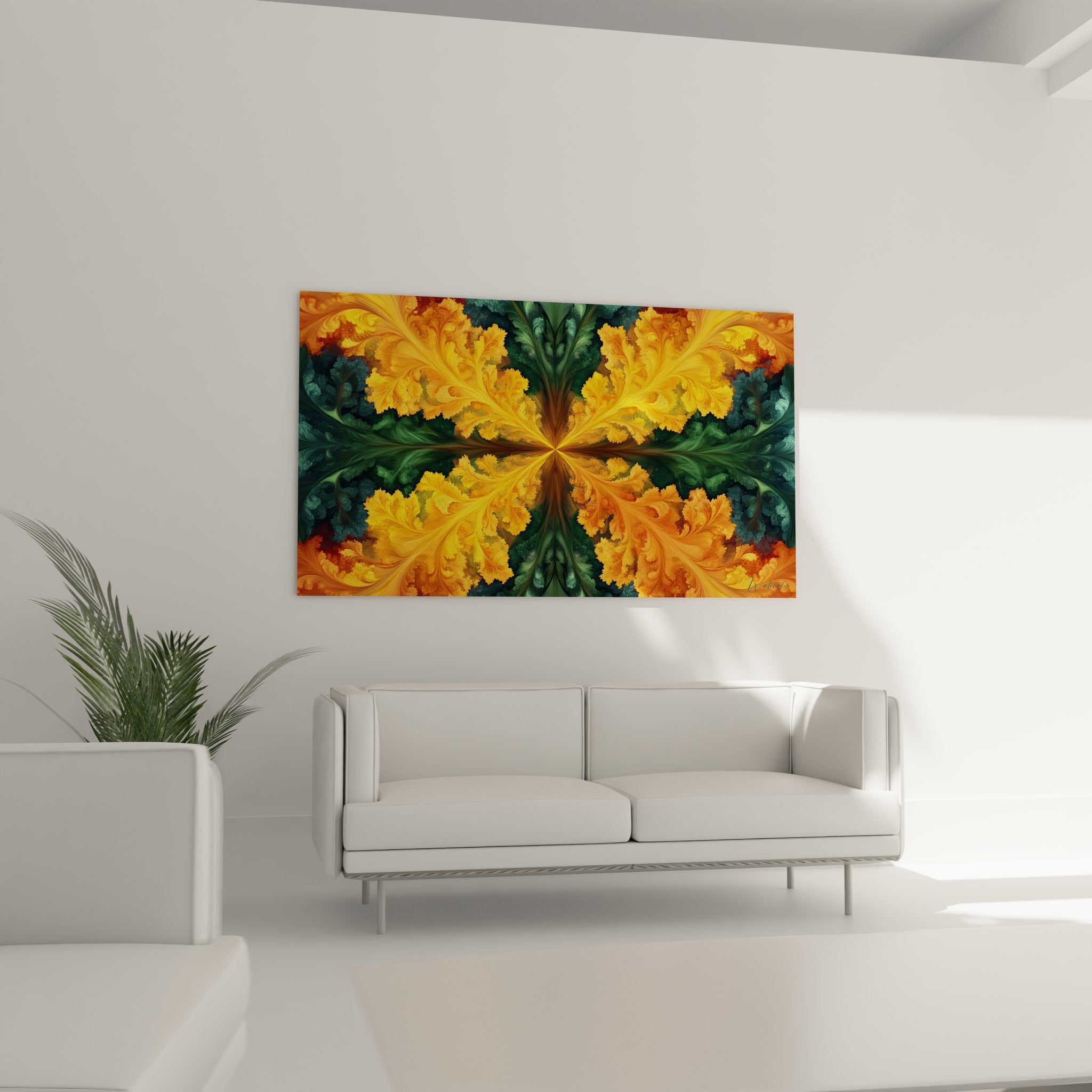 Détail gros plan tableau fractale, ornements floraux dorés texture art décoratif