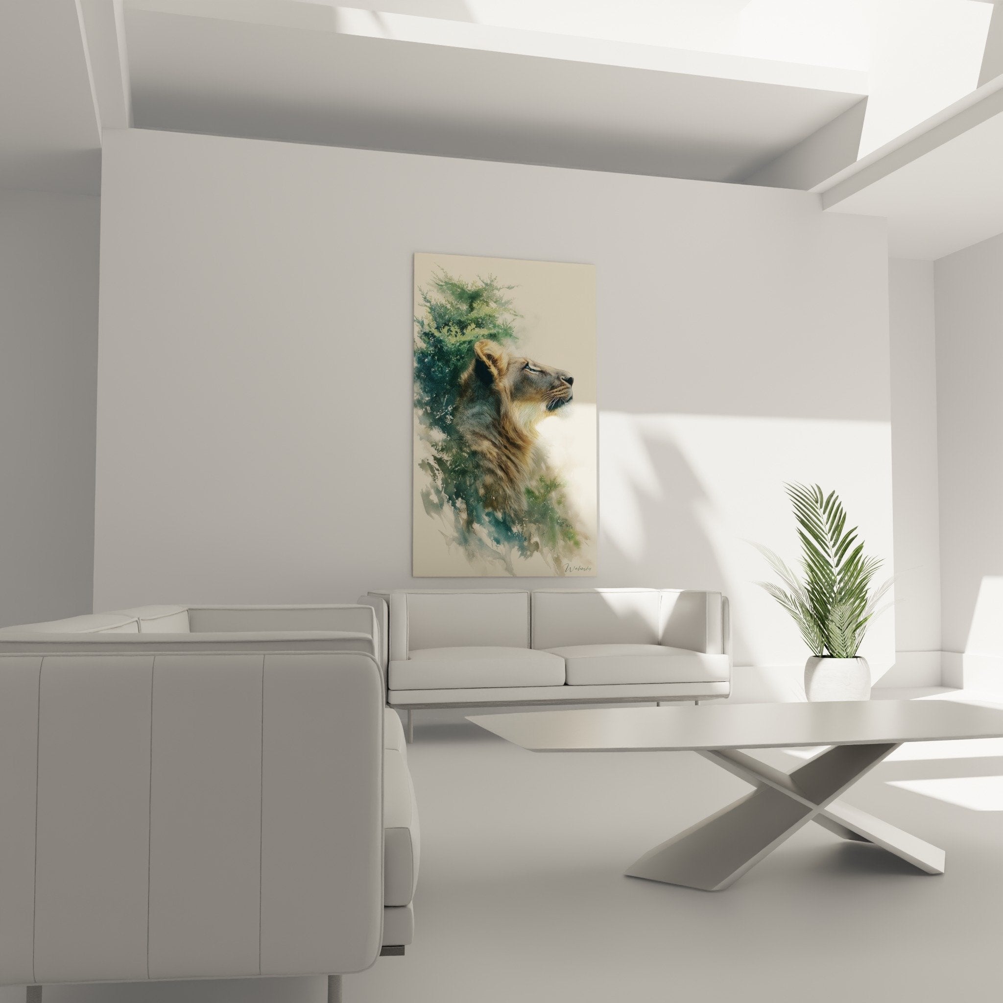 Primo piano quadro leone acquerello dettagli criniera dorata tecnica pittura artistica qualità