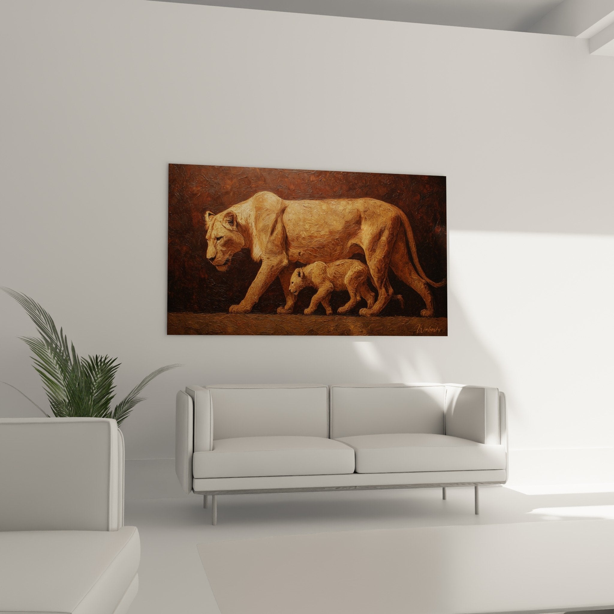 Detail lioness lion cub golden fur realistic painted texture