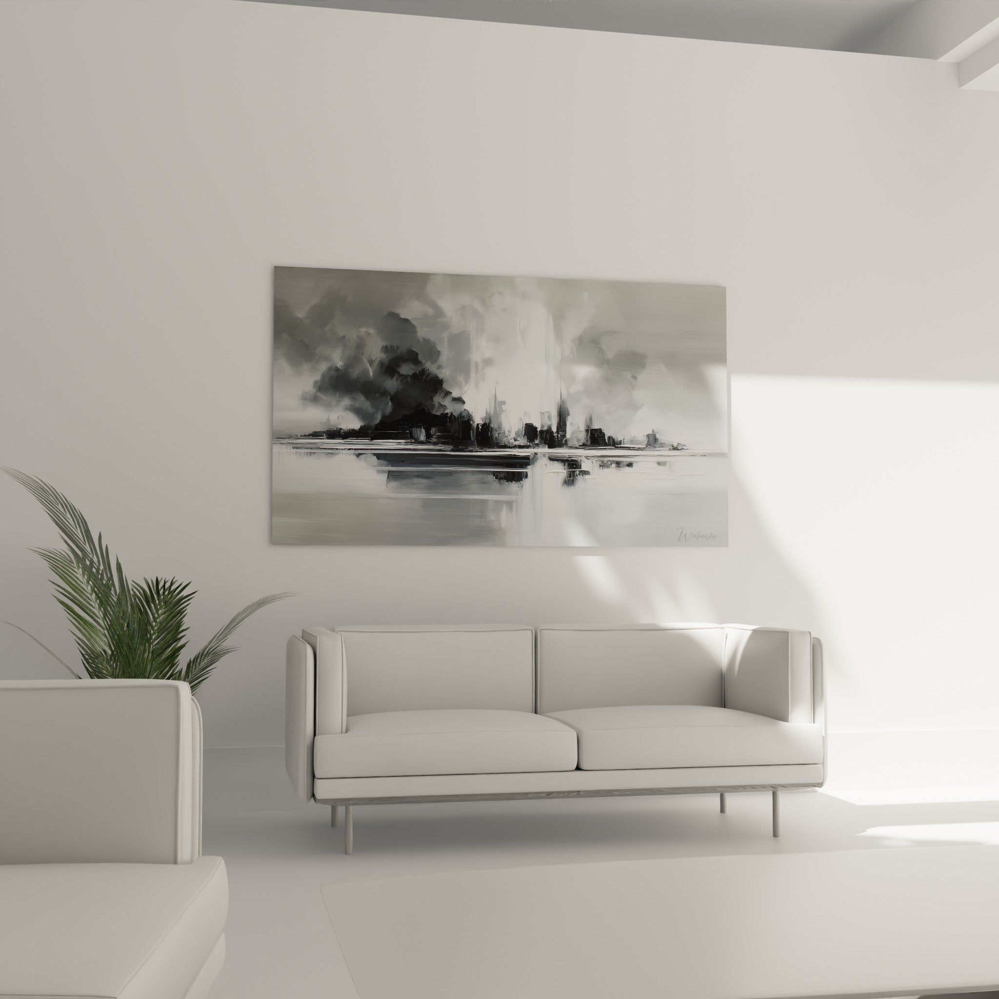 detail tableau metropole monochrome nuances gris architecture urbaine brume feng shui