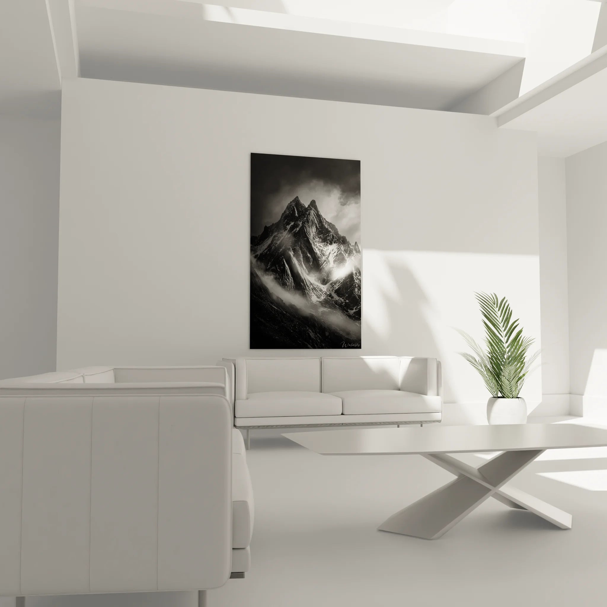 Détail tableau montagne monochrome - texture roche et contraste noir blanc artistique