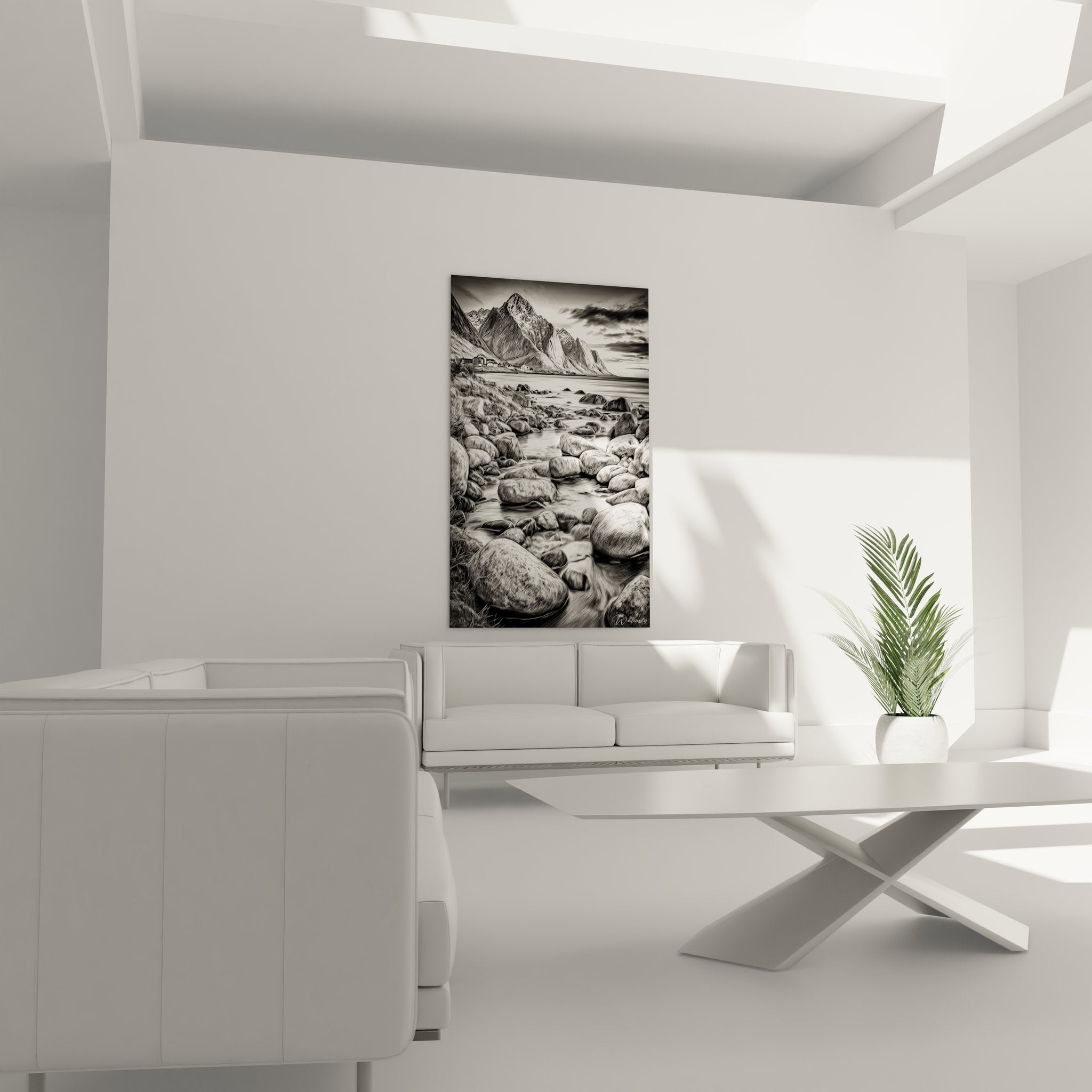 Détail tableau paysage norvégien texture rochers galets côte fjord art mural qualité premium