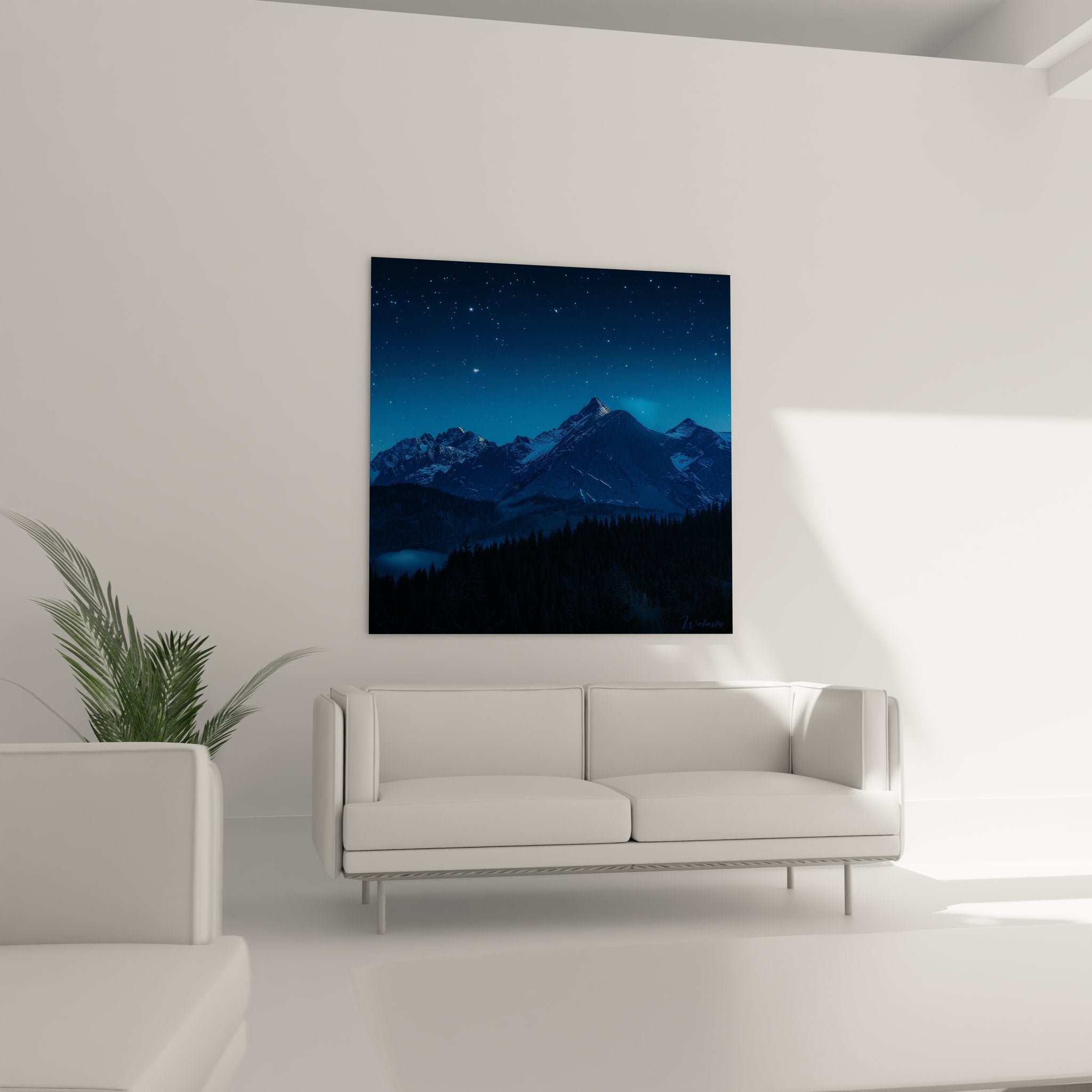 Détail tableau montagne nocturne étoilée, qualité impression haute définition sur toile premium