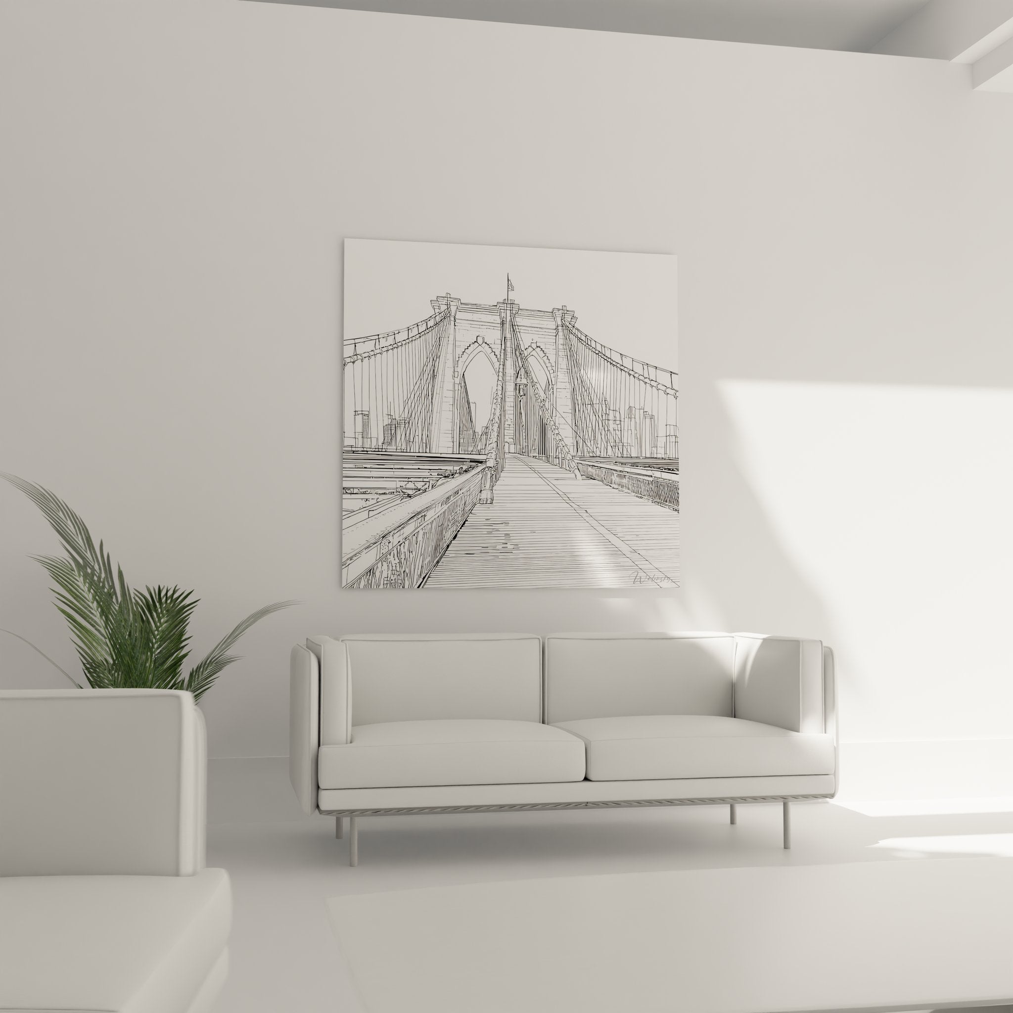 Détail rapproché tableau pont de Brooklyn, arches gothiques et câbles d'acier en noir et blanc