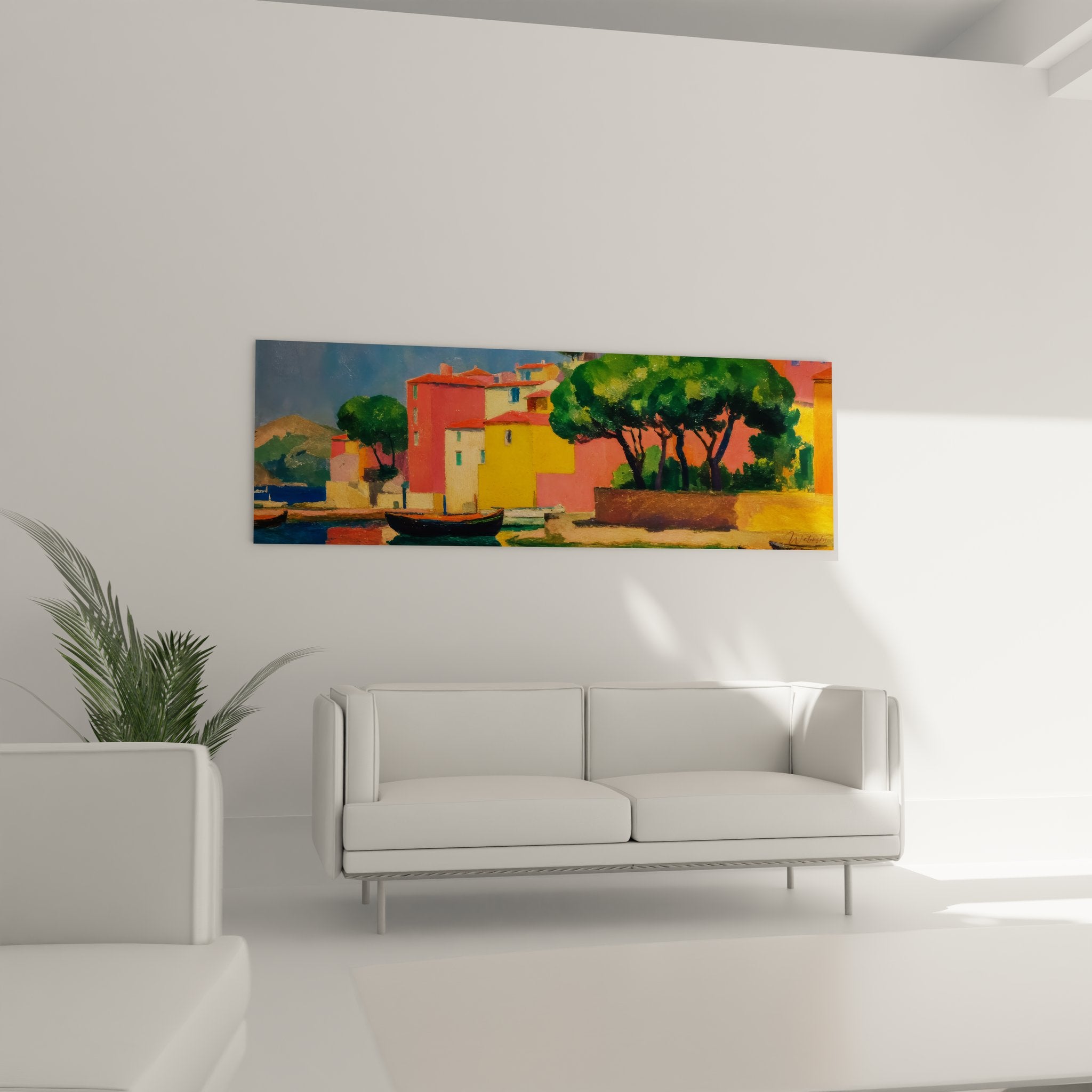 Détail tableau port coloré montrant technique picturale et nuances chromatiques