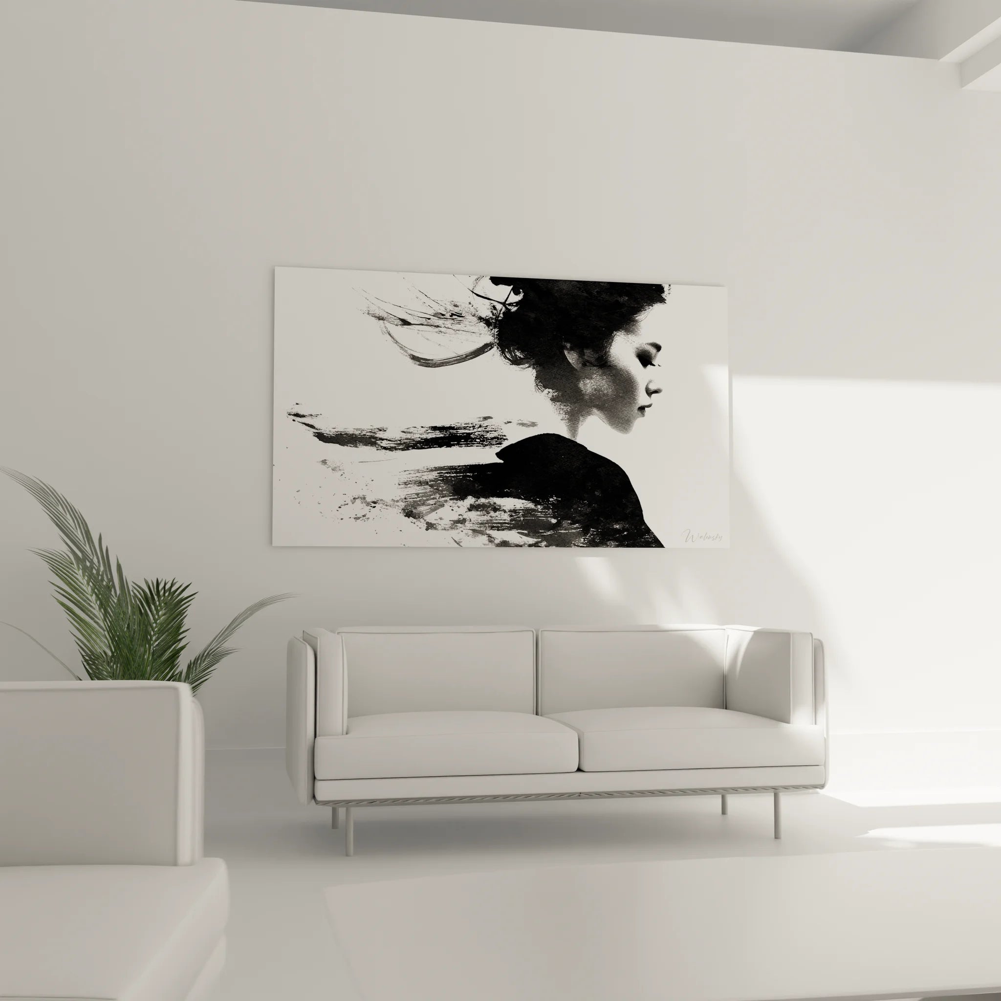 Détail gros plan tableau portrait femme abstrait noir blanc technique pinceau expressif artistique