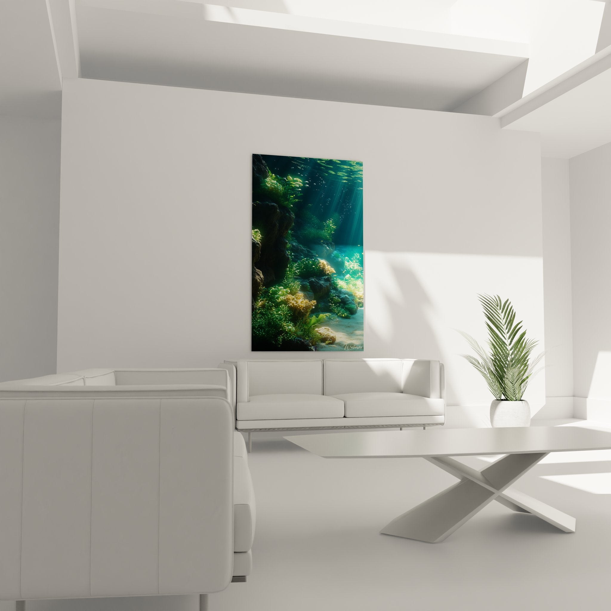 Gros plan sur les détails du tableau récif corallien montrant coraux et végétation marine