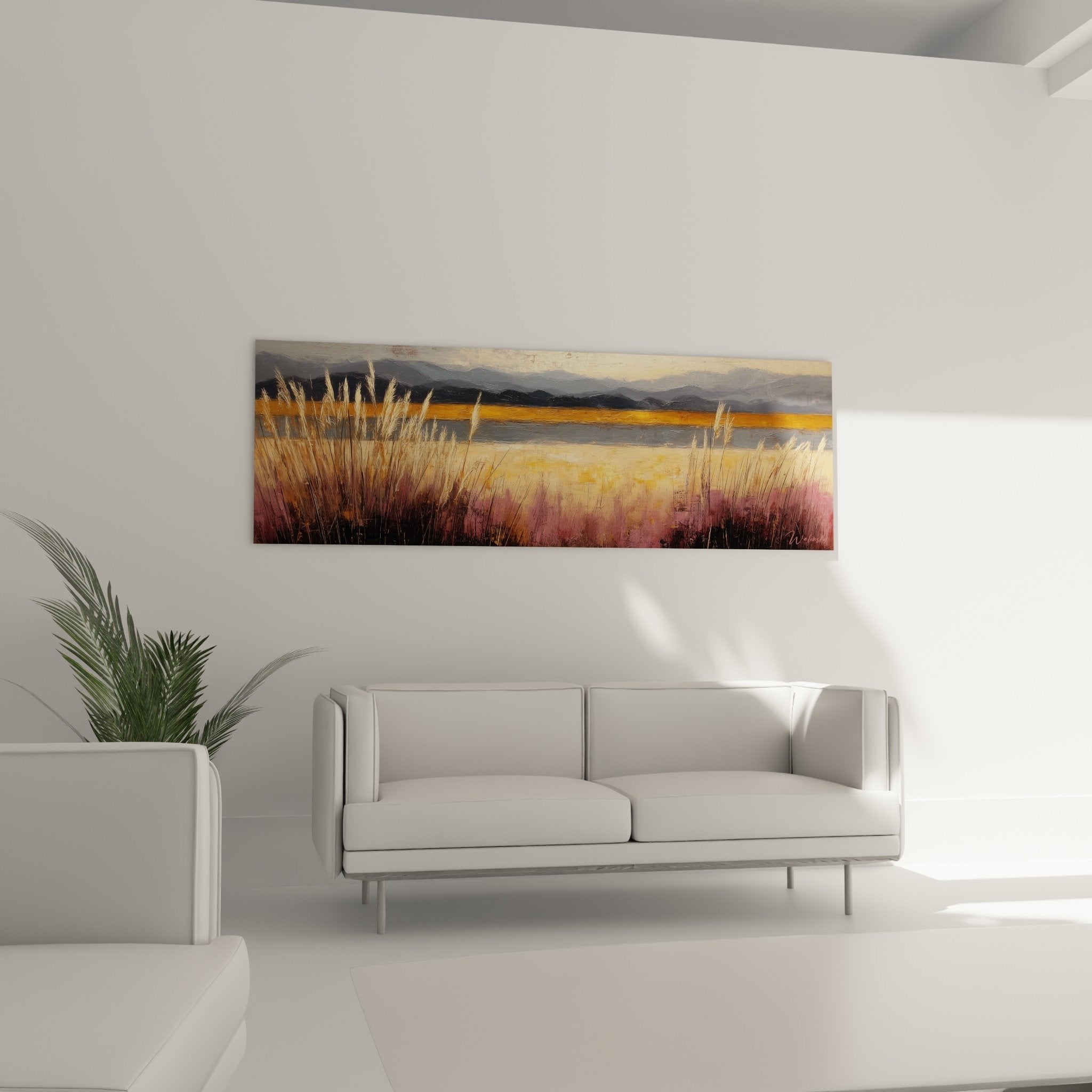 Detail Schilfgemälde goldene Töne impressionistische Malerei warme Farbtöne orange Ocker künstlerische Textur