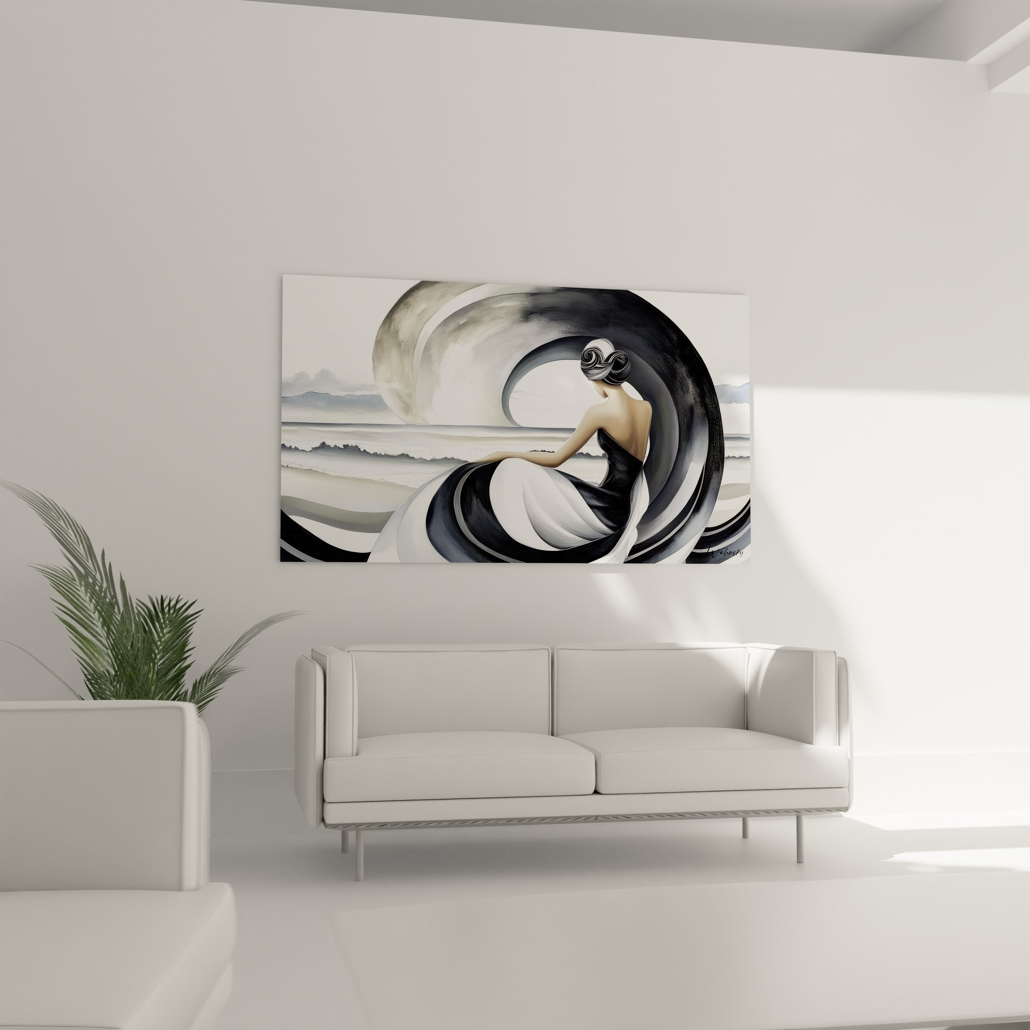 Détail tableau spirale abstraite femme vagues courbes fluides art contemporain