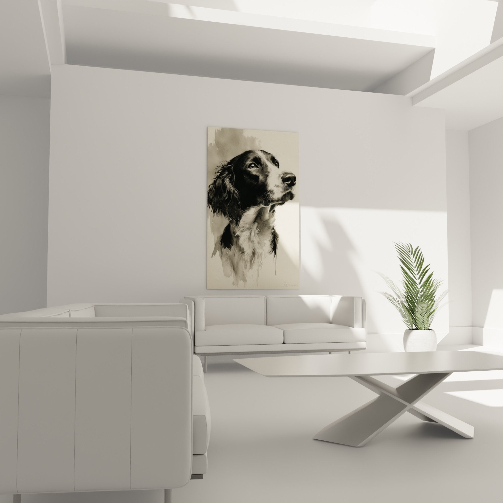 Détail tableau Springer Anglais technique aquarelle pelage noir blanc coulures encre artistique