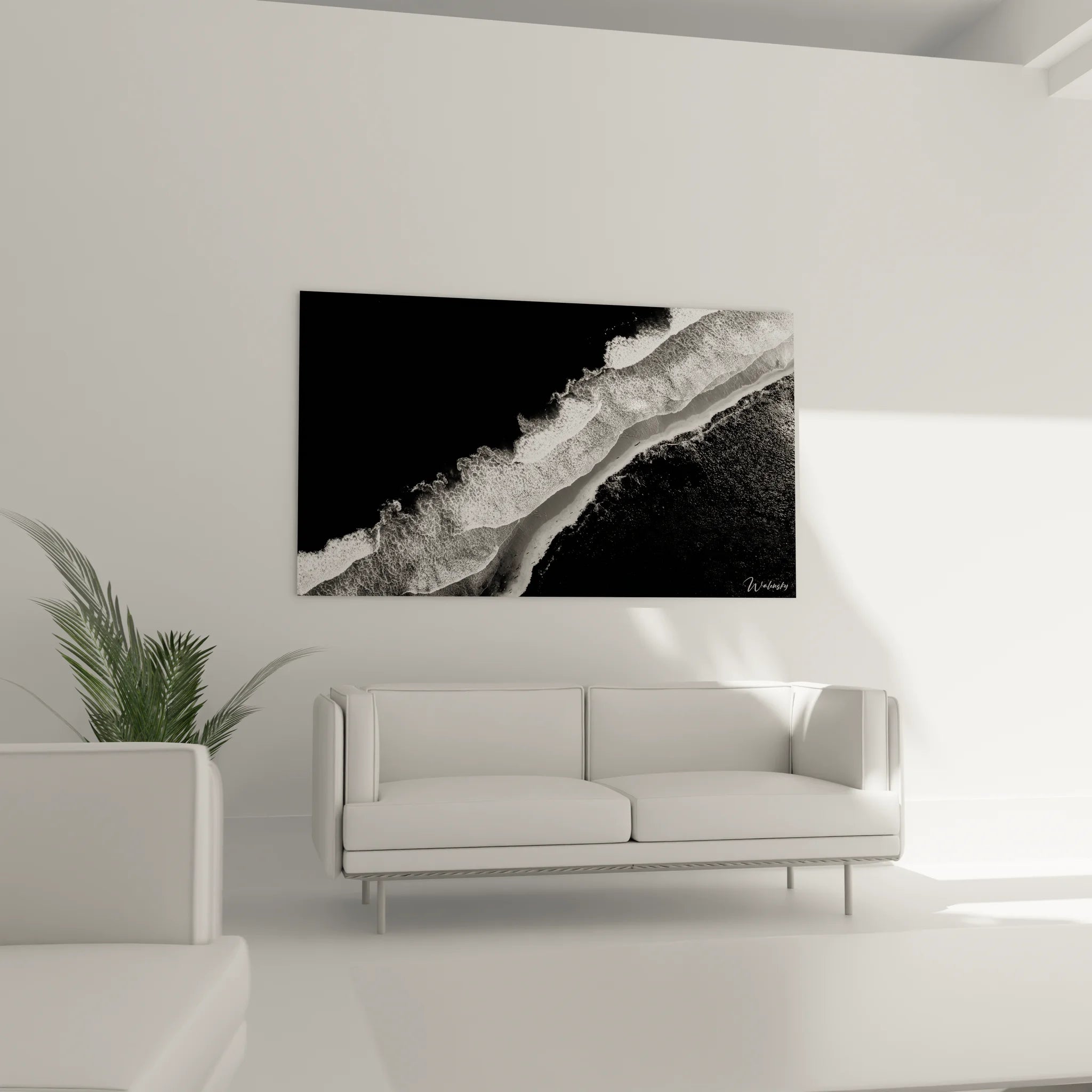 Détail tableau noir et blanc texture vagues et écume océan photographie artistique murale