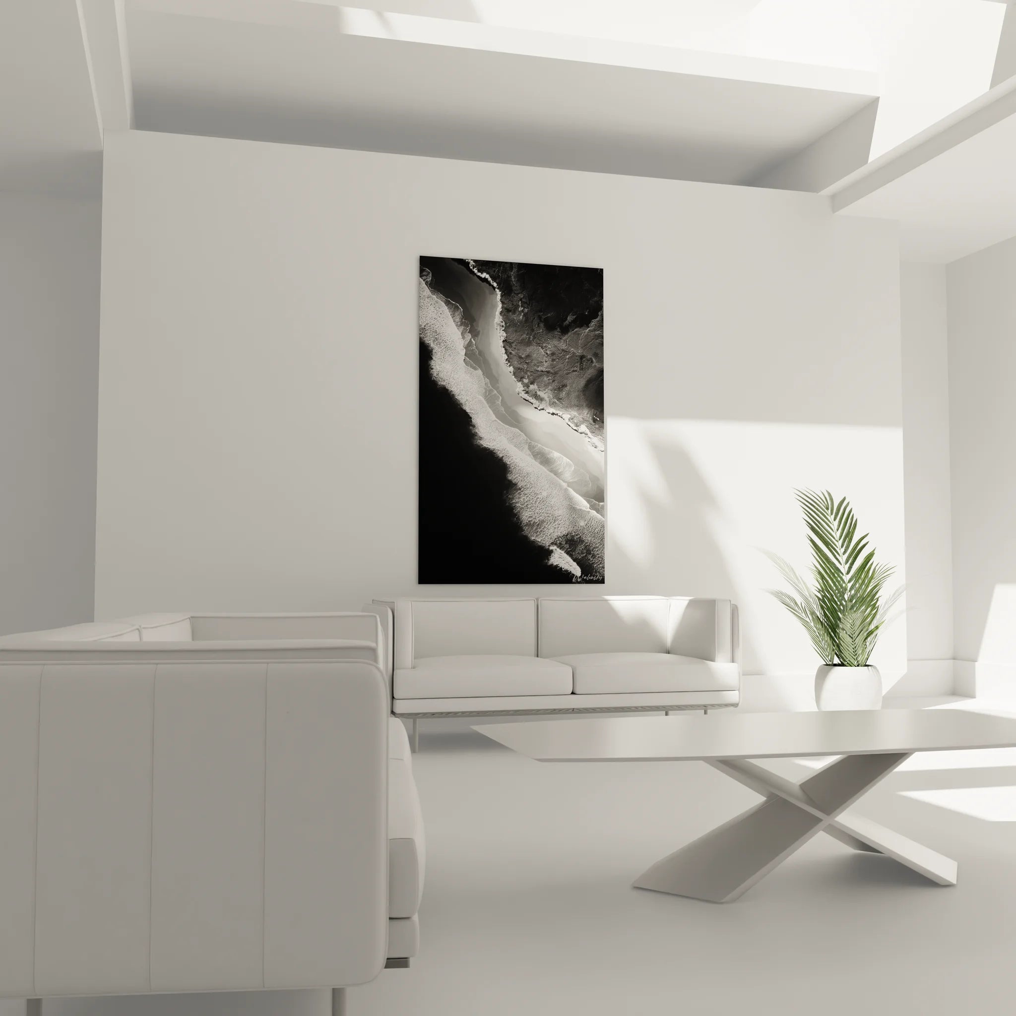 Détail rapproché tableau océan noir blanc montrant textures vagues écume contraste dramatique