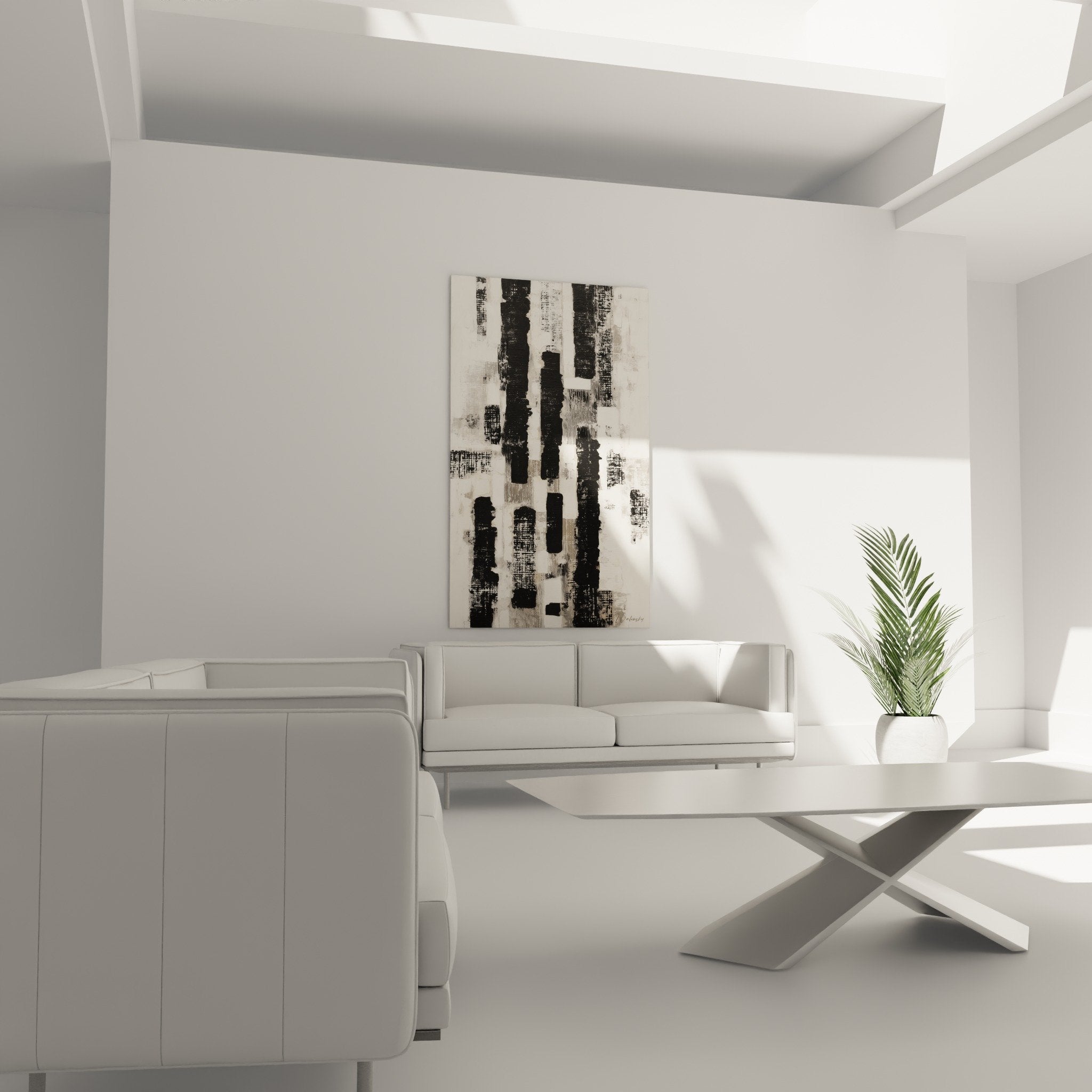 Texturdetail abstraktes Gemälde schwarzweiß geometrische Muster Gitter Feng-Shui-Malerei Metall