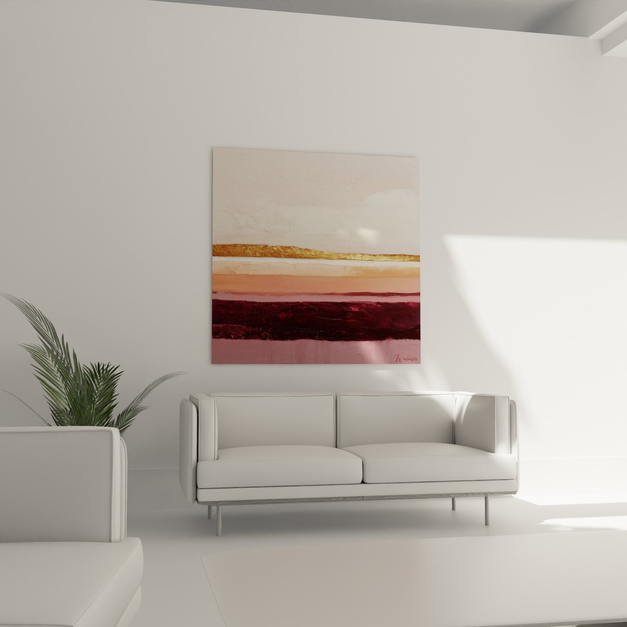 Detail texture tableau abstrait bande doree metallique nuances bordeaux prune feng shui terre