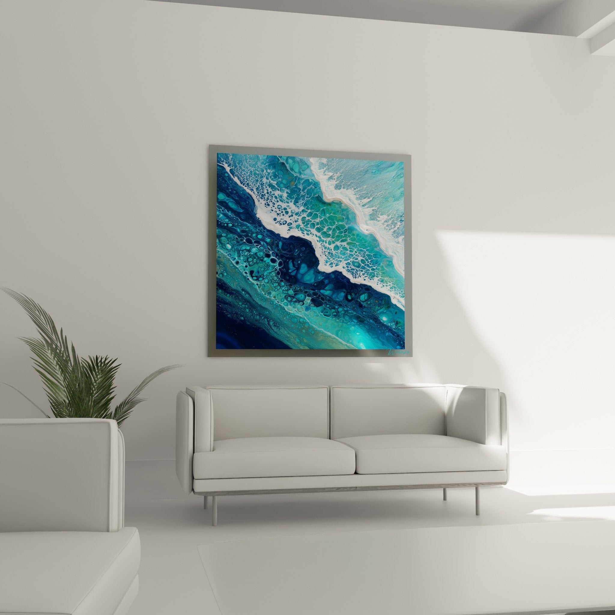 Fluid bubbles texture detail turquoise white drip material feng shui water artwork