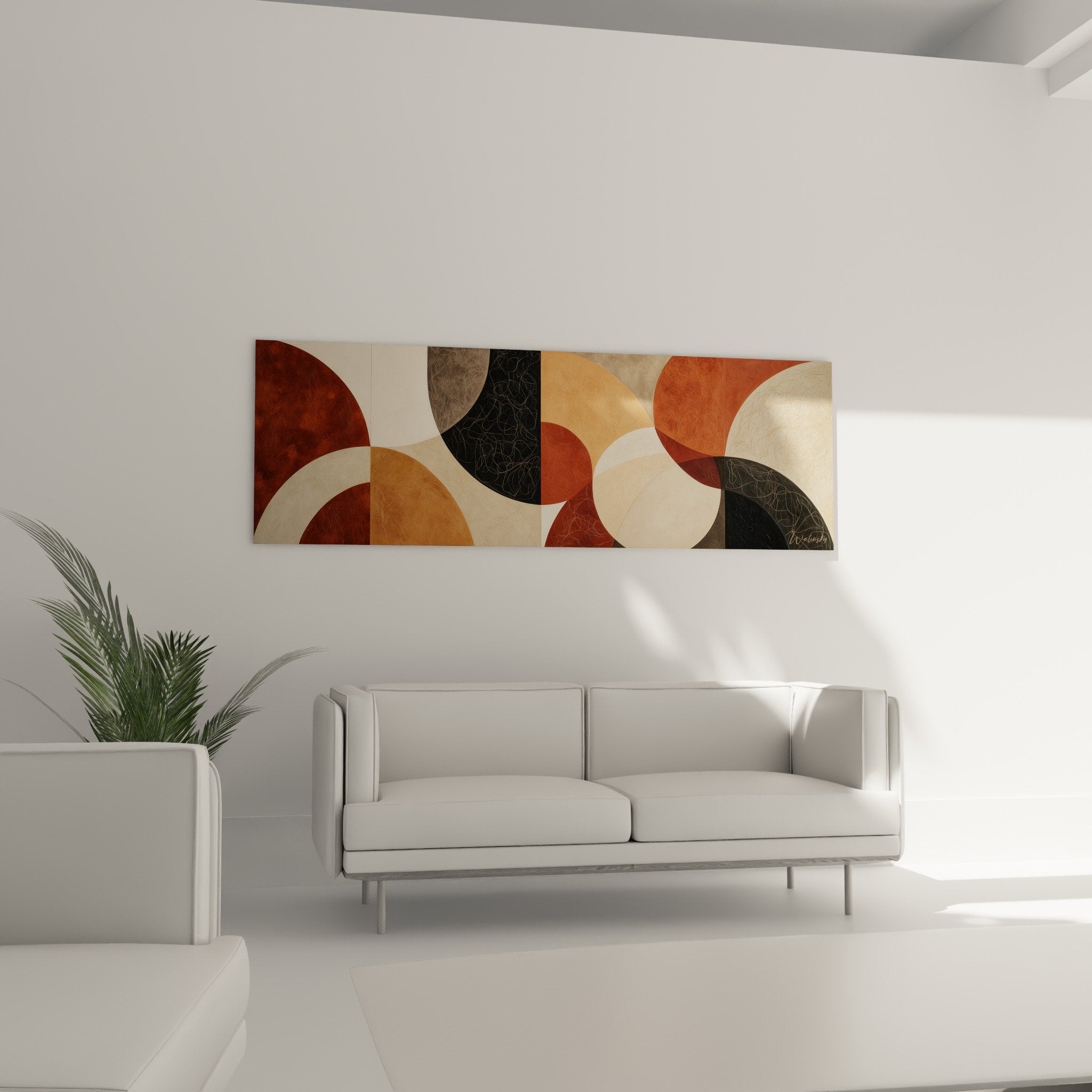 Detail texture craquelle cercles abstraits tons ocre beige marron composition geometrique moderne zoom