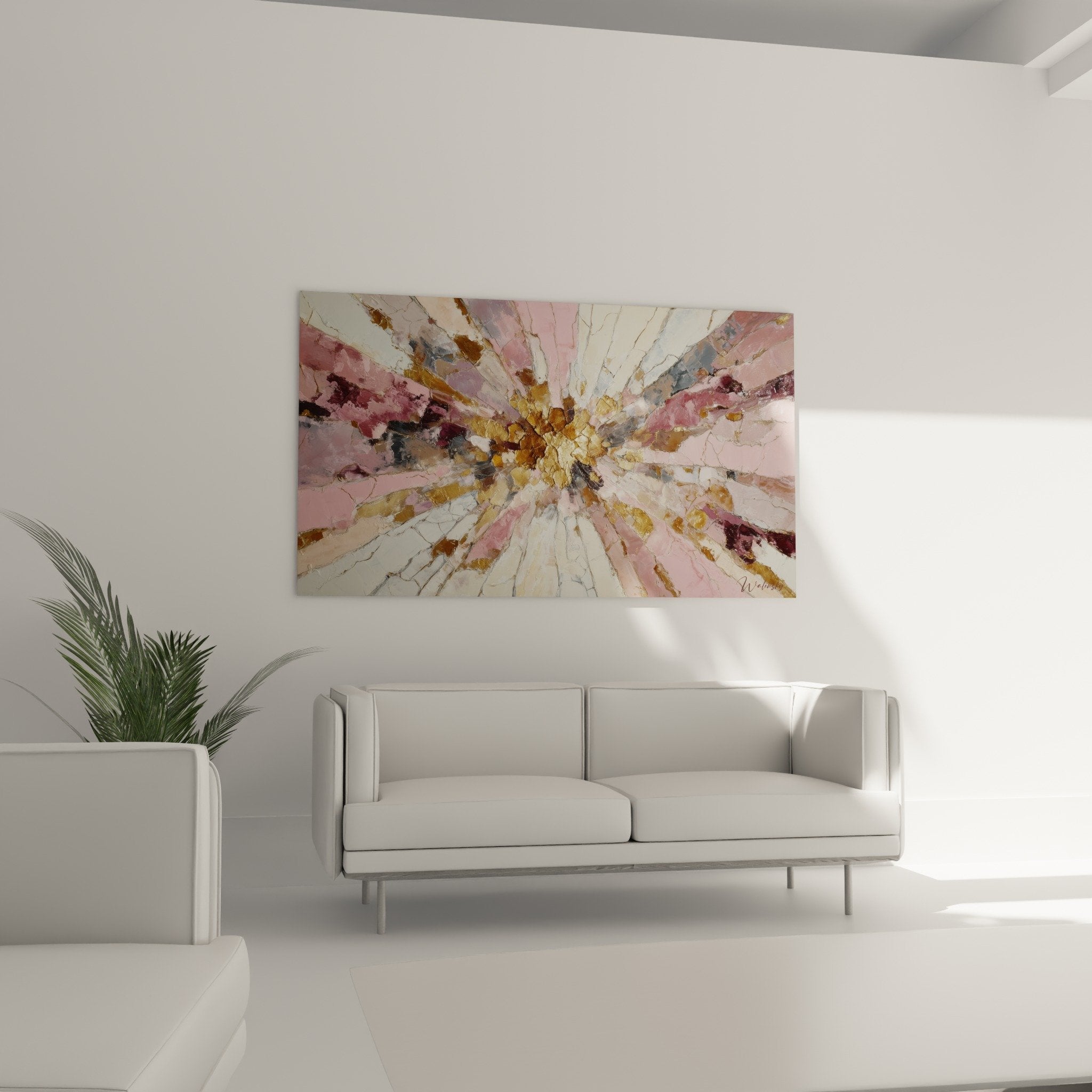 Detail texture craquelée doree sur tableau abstrait radiant feng shui sud-ouest terre