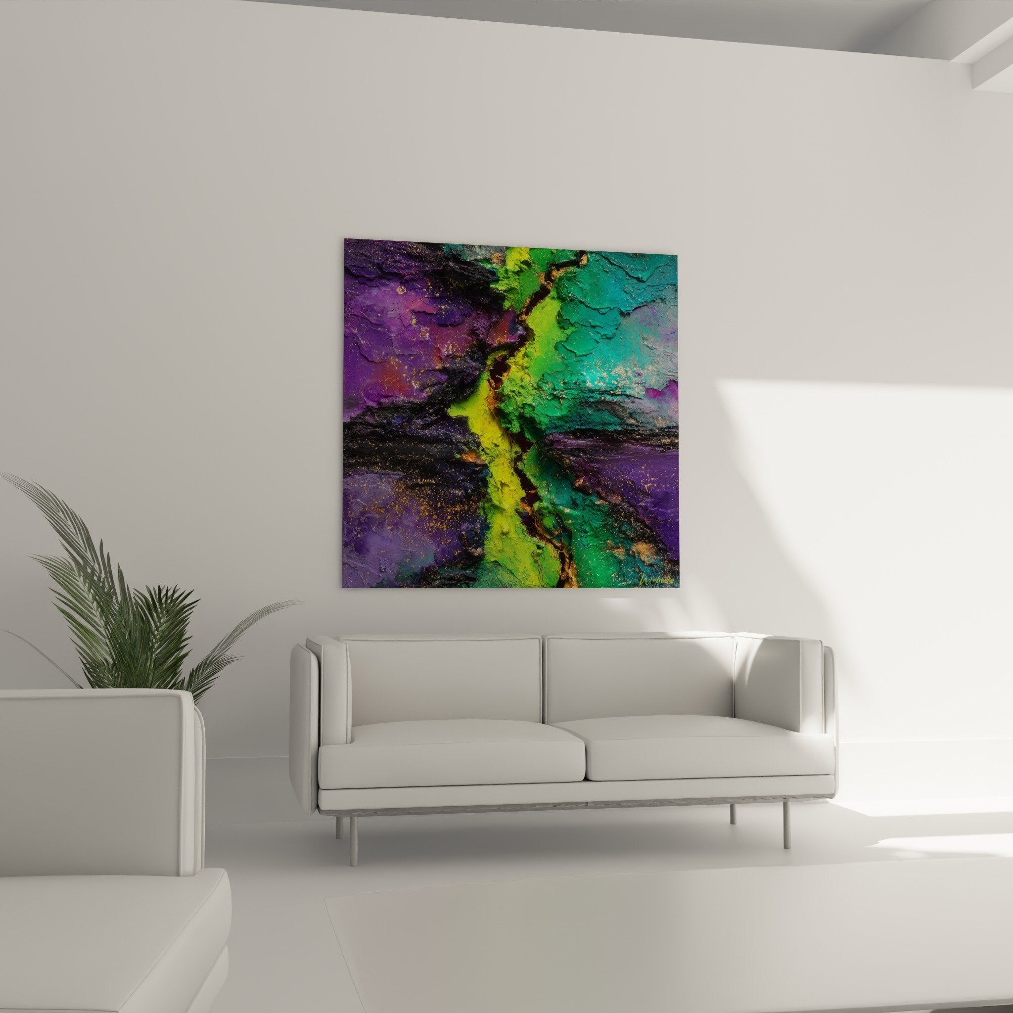 crackle texture detail abstract painting thick impasto purple green gold southeast feng shui wood