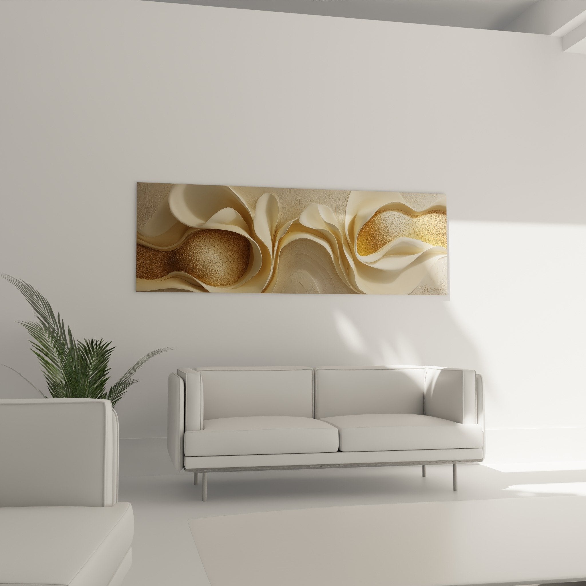 Detail texture granuleuse doree et surface lisse nacree tableau formes organiques feng shui centre terre
