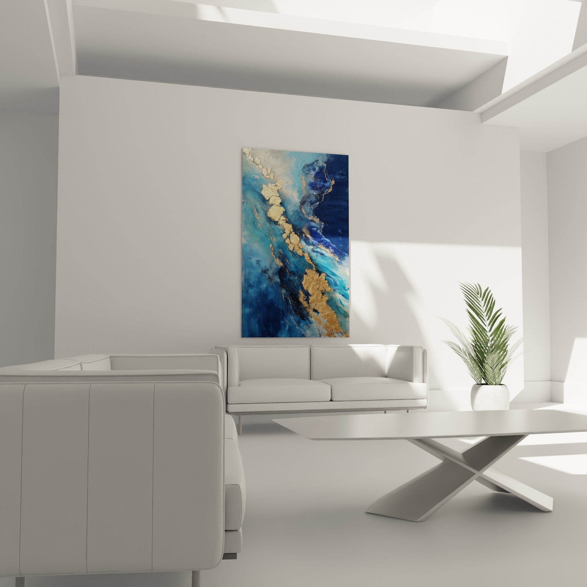 Cracked golden texture detail on blue background abstract feng shui north water painting