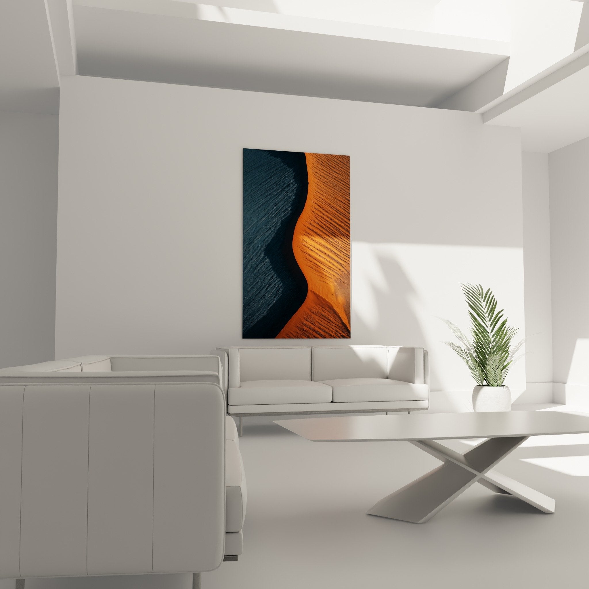 Textured striped dunes artwork orange blue relief mineral feng shui northeast earth