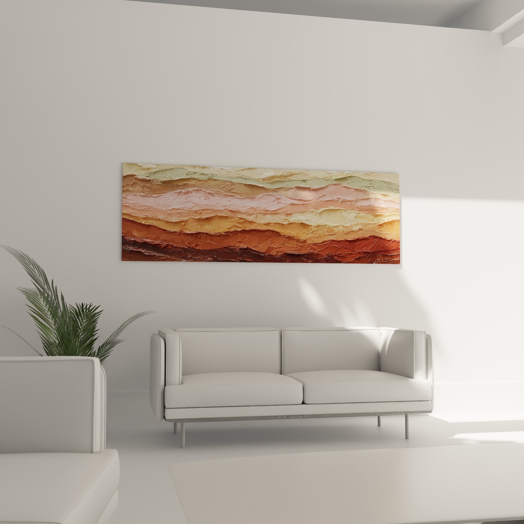 Textured detail impasto painting geological strata relief ochre terracotta brushwork