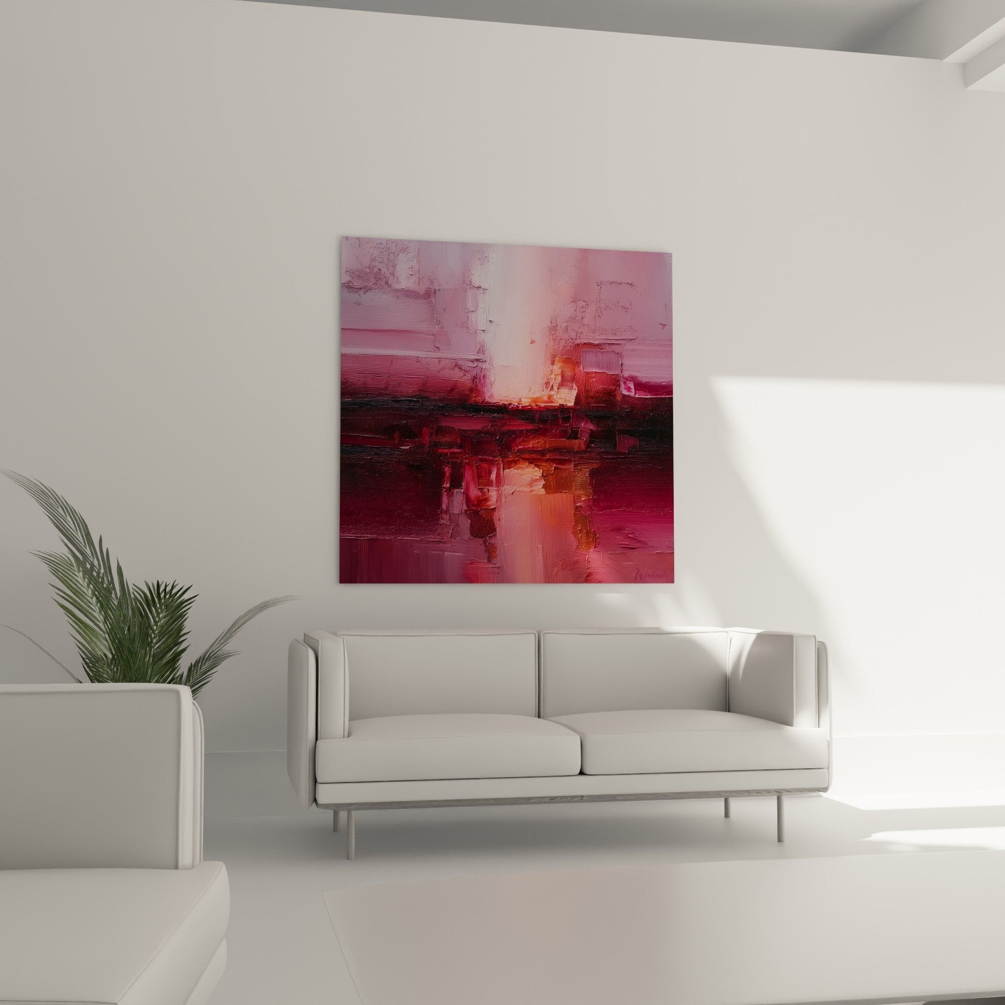 Thick texture details abstract pink painting, impasto brushstrokes artistic relief material