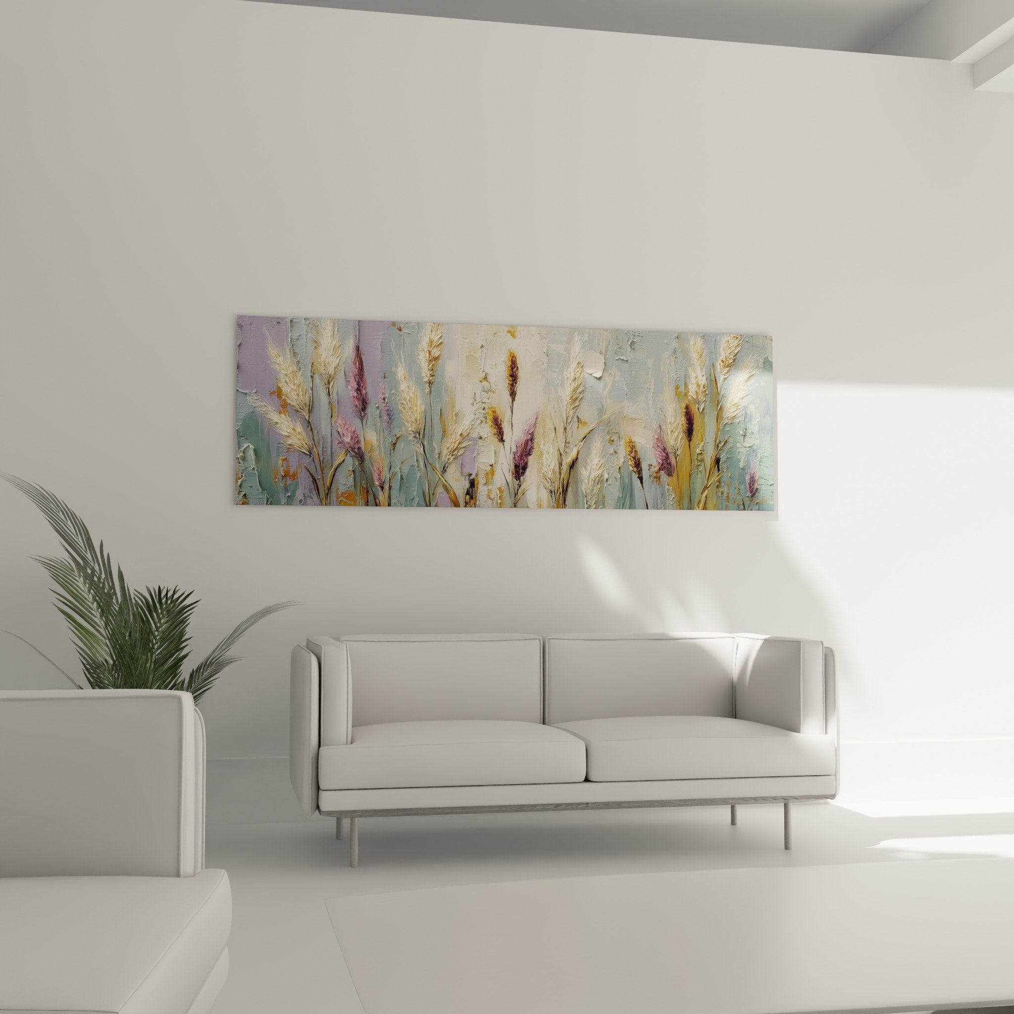 Détail texture peinture épis graminées dorés violets empâtements matière relief technique picturale contemporaine