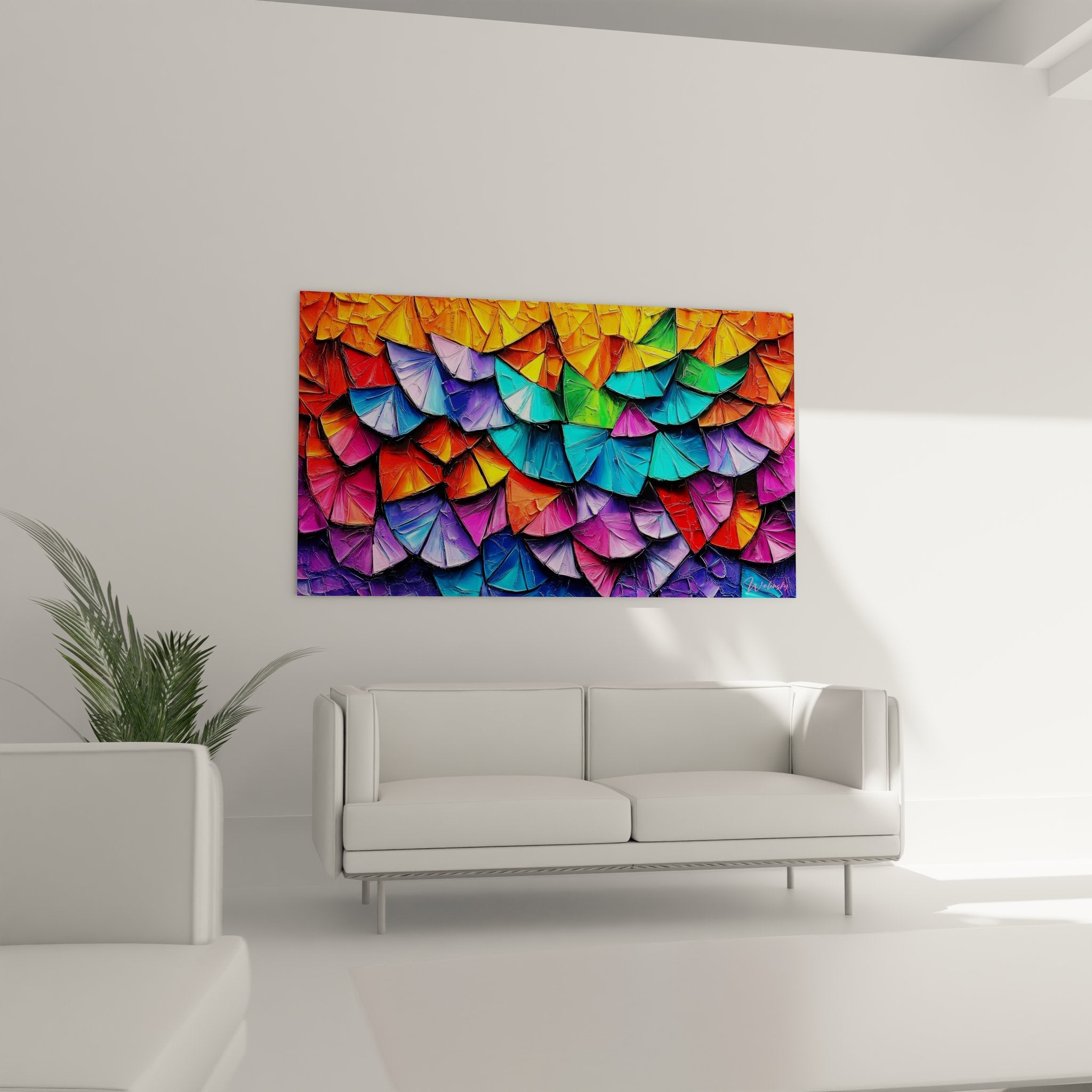 Gros plan texture relief éventails colorés peinture abstraite multicolore détail