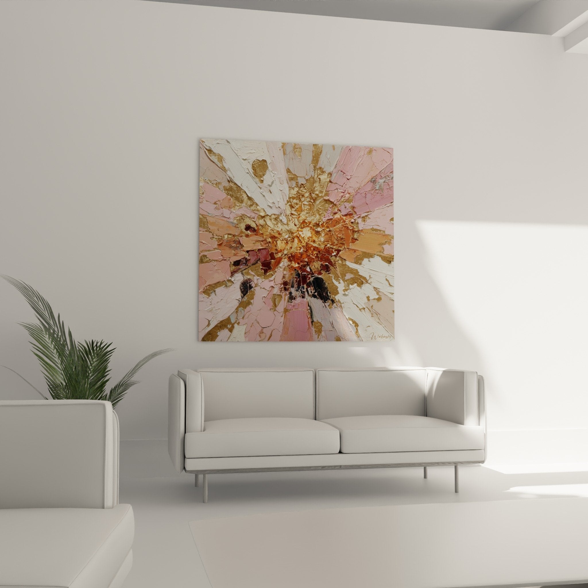 Thick texture detail golden pink burgundy paint explosion feng shui southwest earth