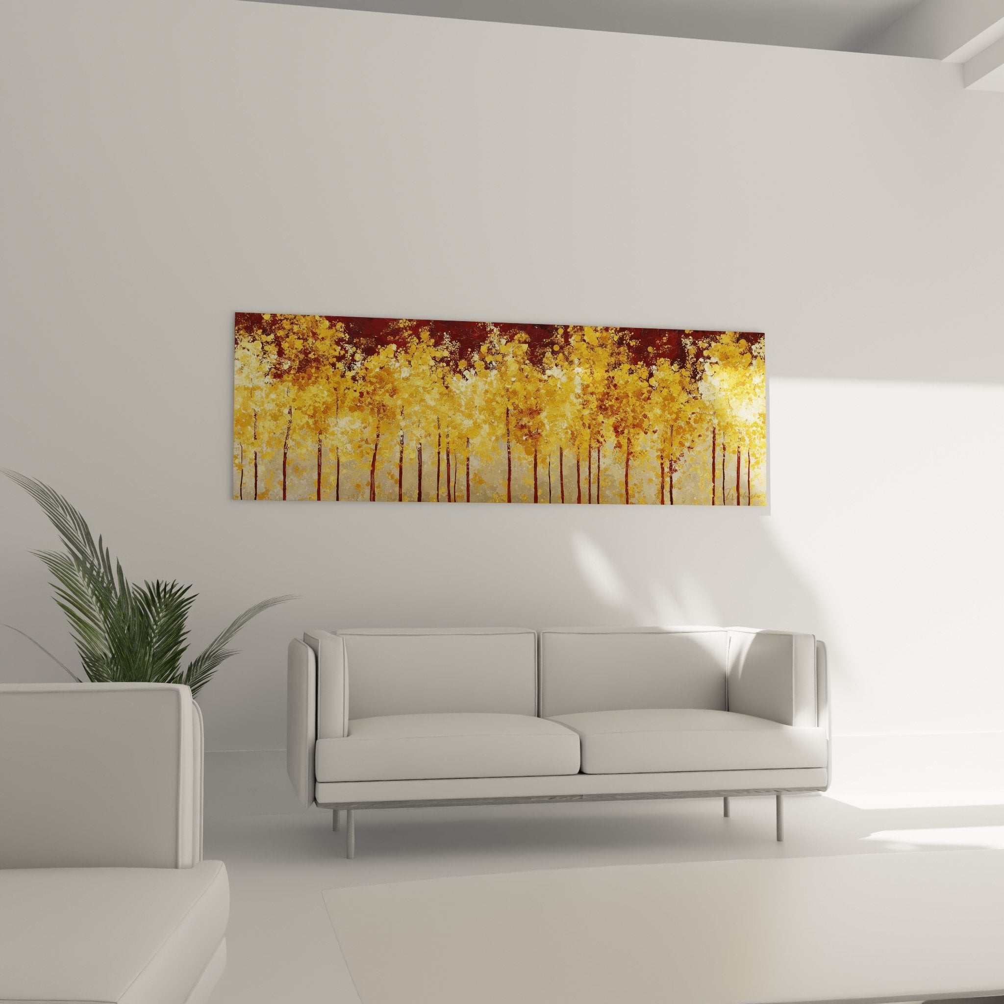 Détail texture granuleuse feuillage doré cuivré nuances mordorées peinture forêt automnale