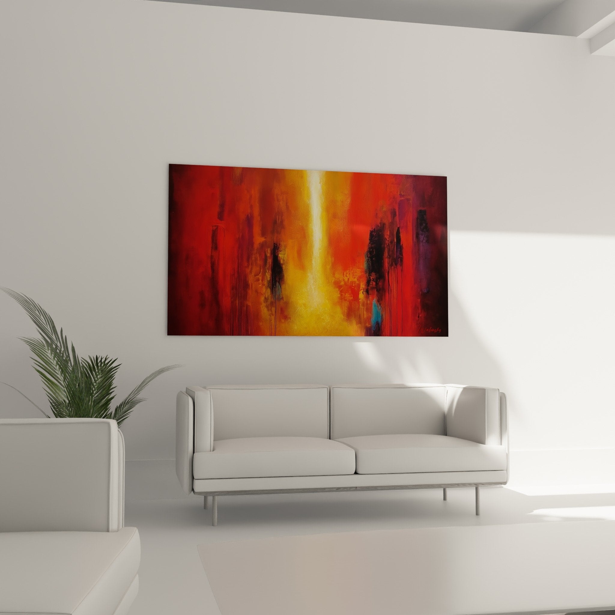 textured detail impasto golden red burgundy flames abstract painting