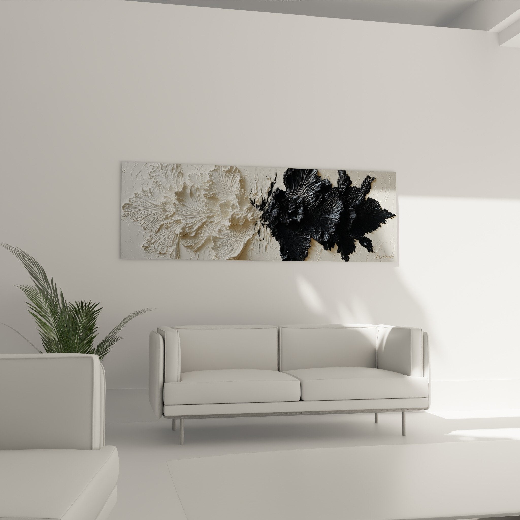 White nacre flower relief texture detail sculpted petals feng shui contemporary metal wall art