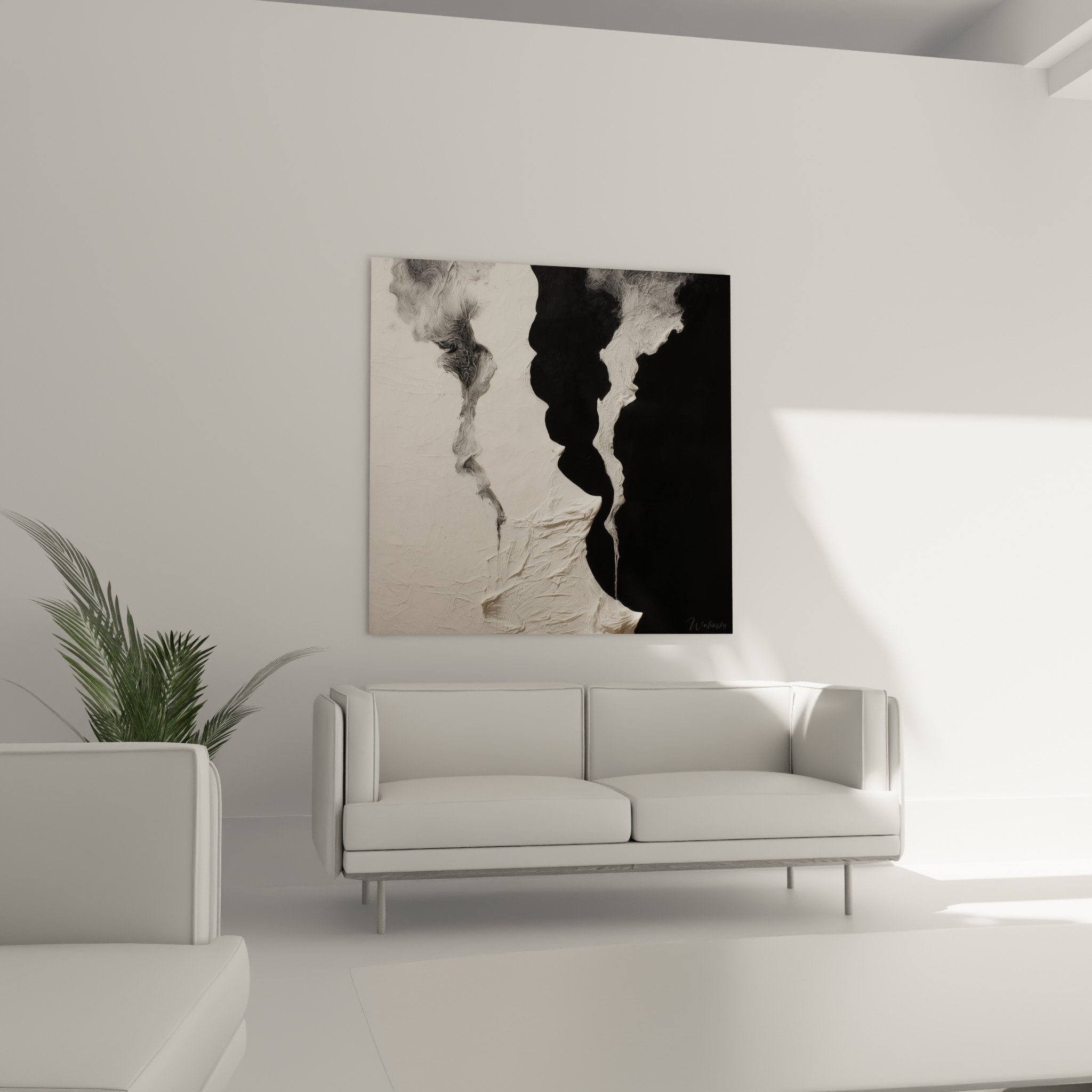 Detail texture tableau abstrait formes organiques fluides noir blanc nuances gris