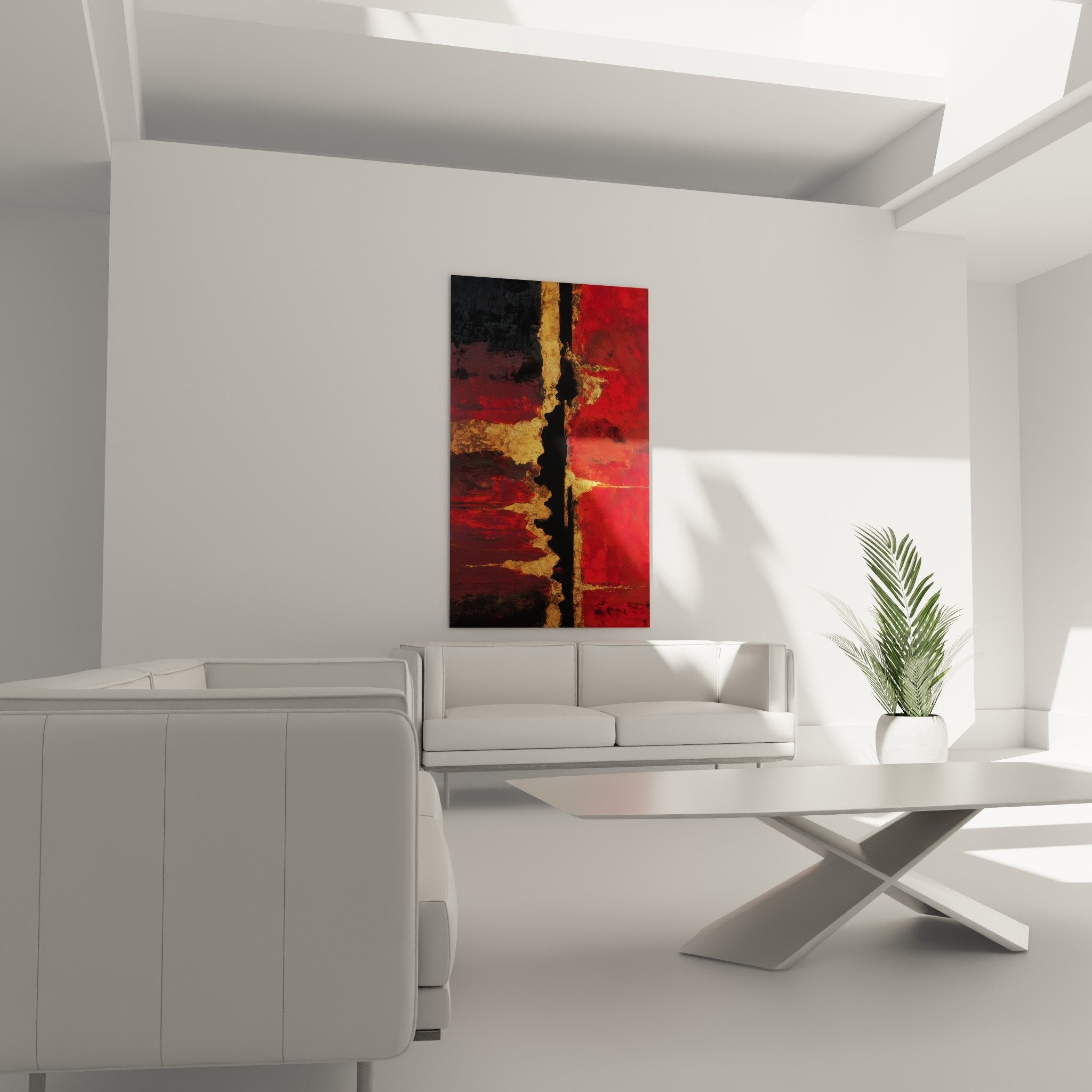 Detailtextur Riss gold rot karminrot schwarz abstrakt feng shui süden feuer