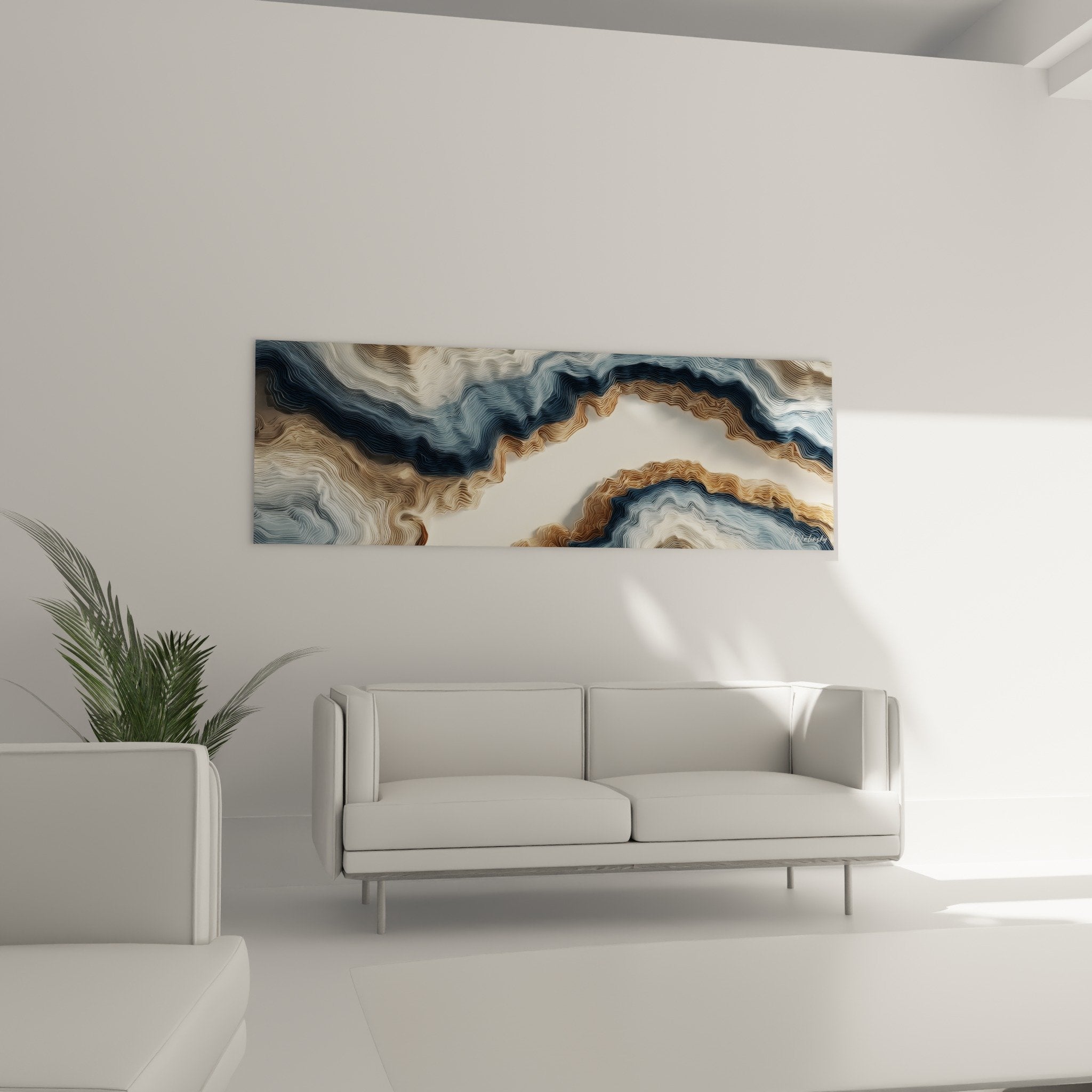 Detailansicht abstrakte Marmortextur mit metallischen Wellen in Blau, Bronze und Beige
