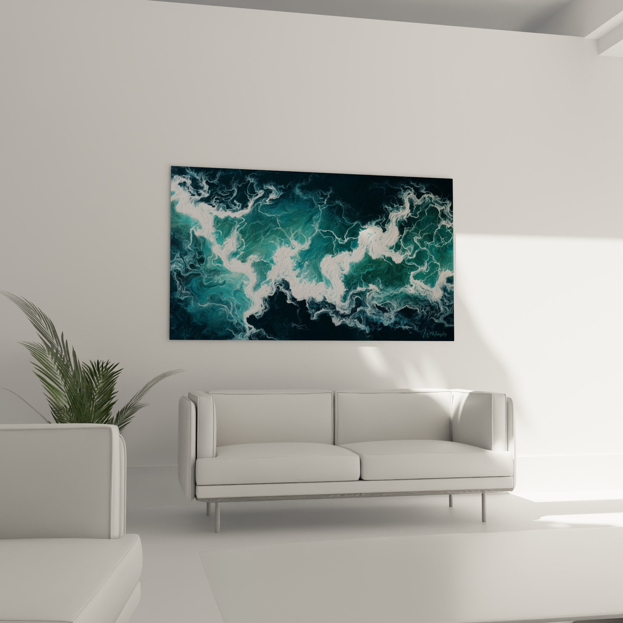 Turquoise white marbled texture detail fluid spirals abstract aquatic art