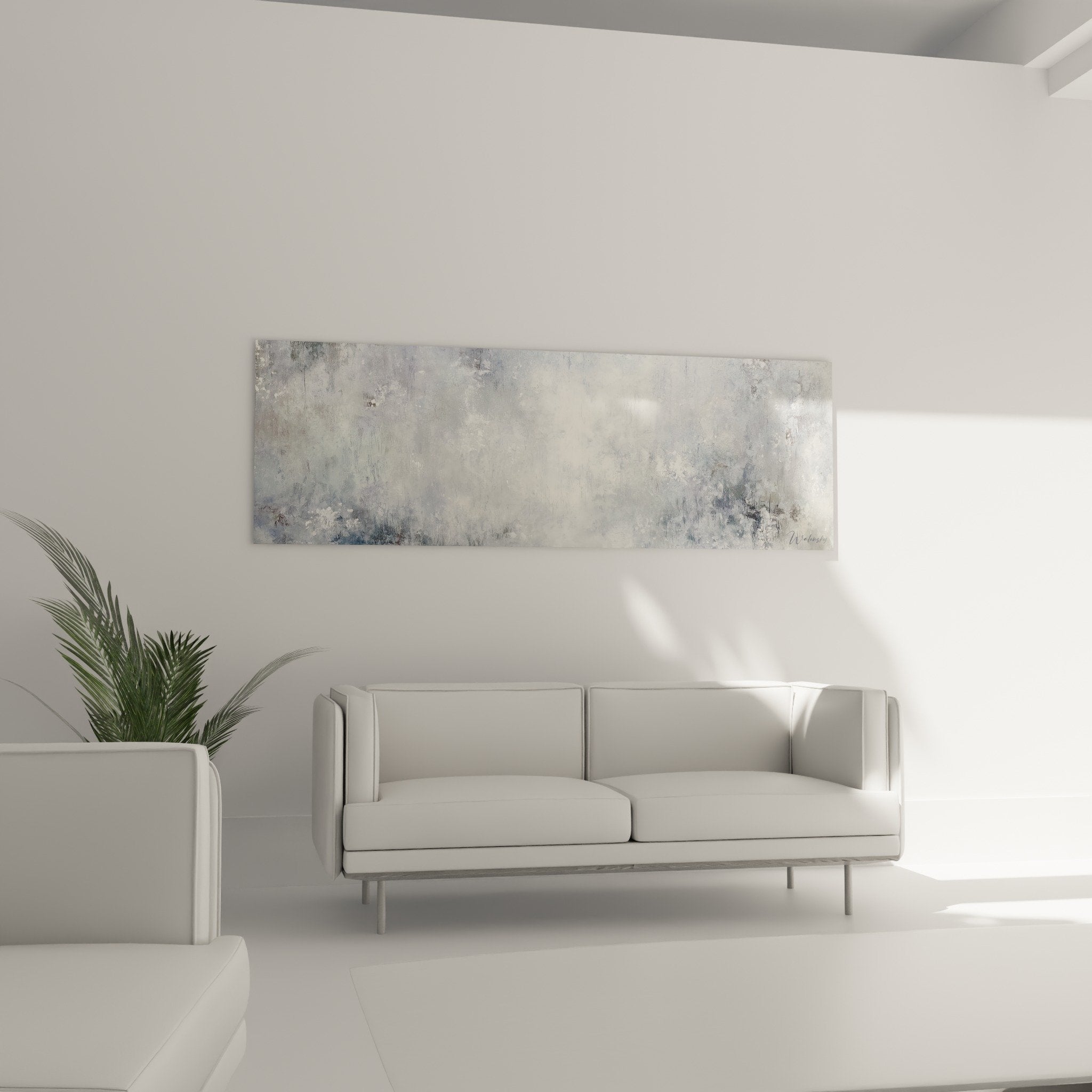Abstract cloudy texture detail gray-blue tones mother-of-pearl reflections feng shui metal element painting