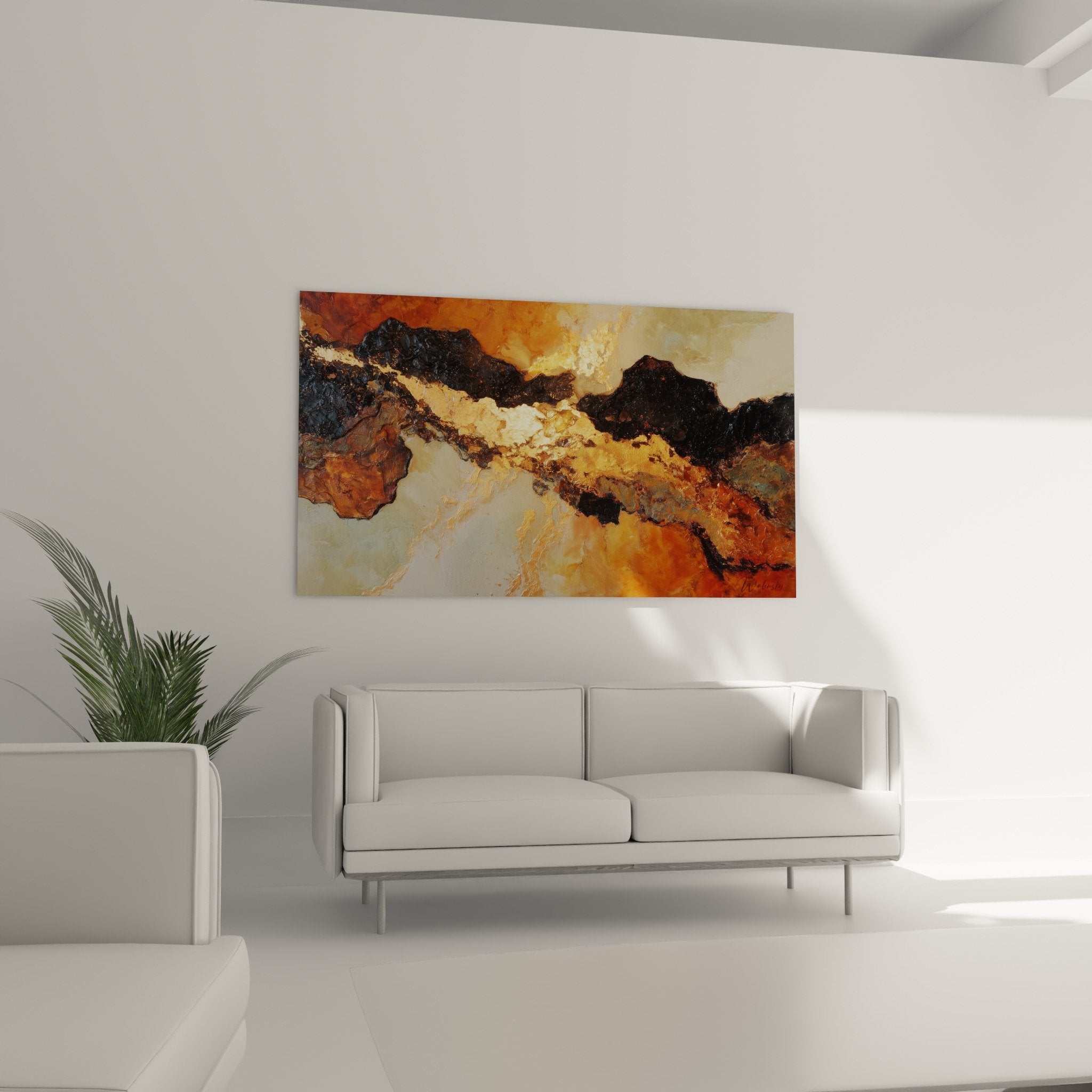 détail texture granuleuse ocre éclats dorés métalliques matière rocheuse abstraite feng shui