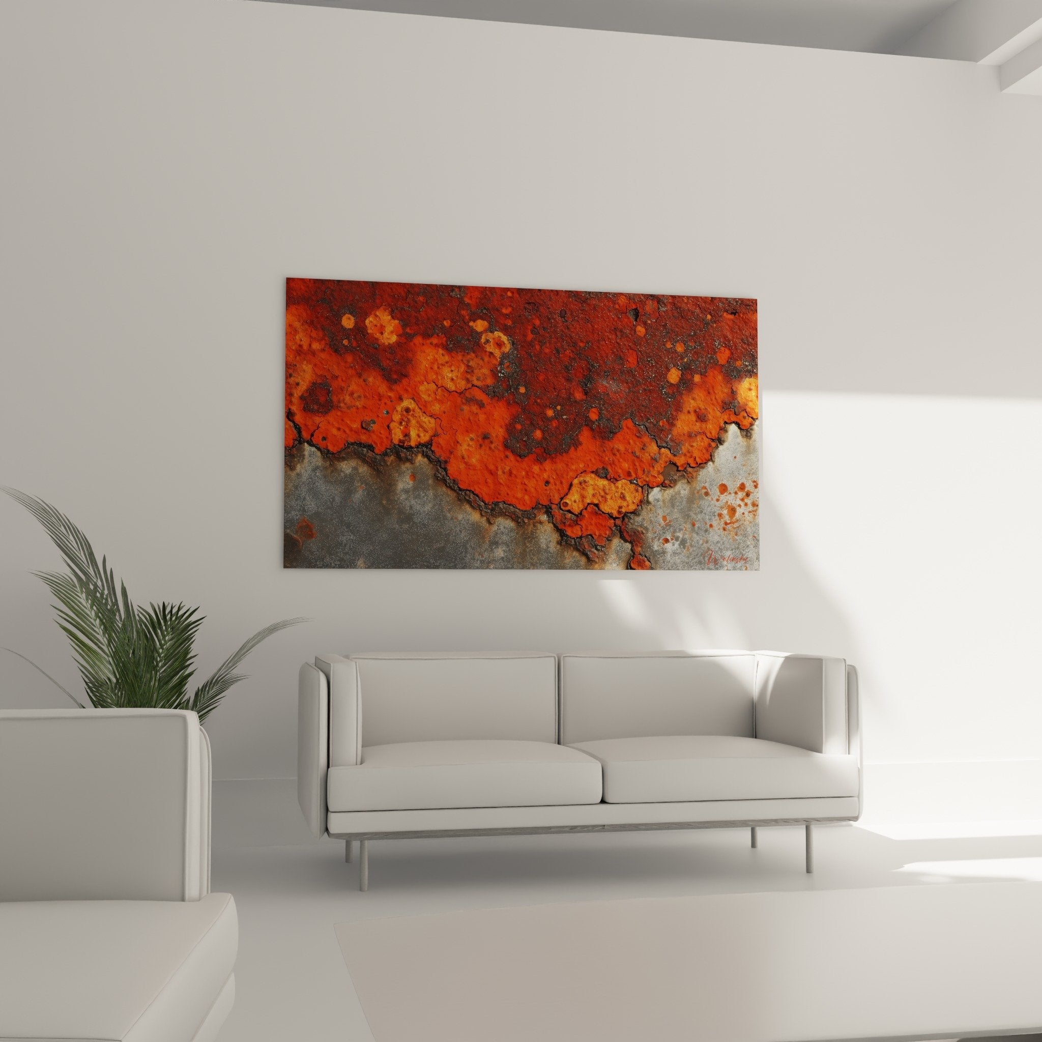 Rust orange metal oxidation texture detail cracks natural patina abstract art