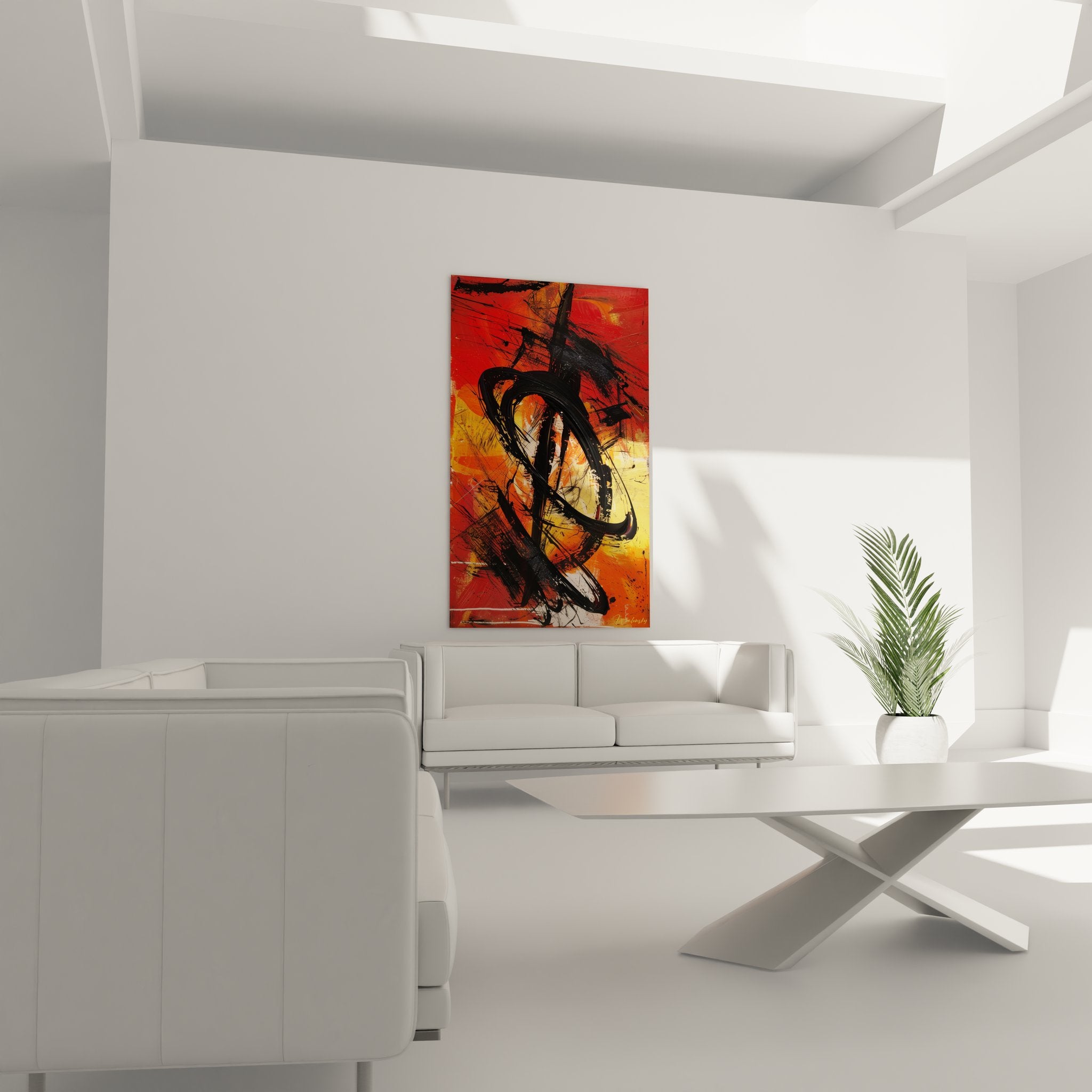 Détail gros plan tableau abstrait montrant textures coups de pinceau et contrastes colorés expressionnistes