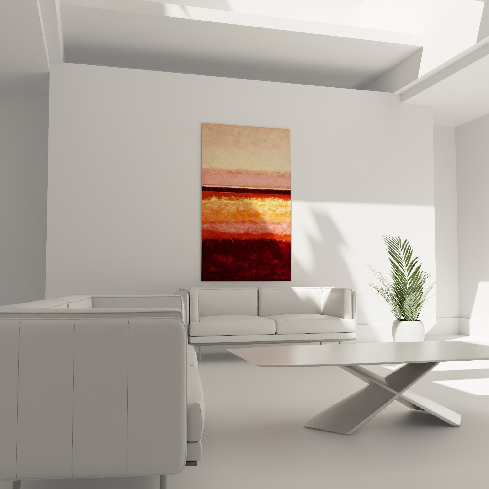 Détail texture peinture abstraite dégradé orange bordeaux matière veloutée bandes horizontales