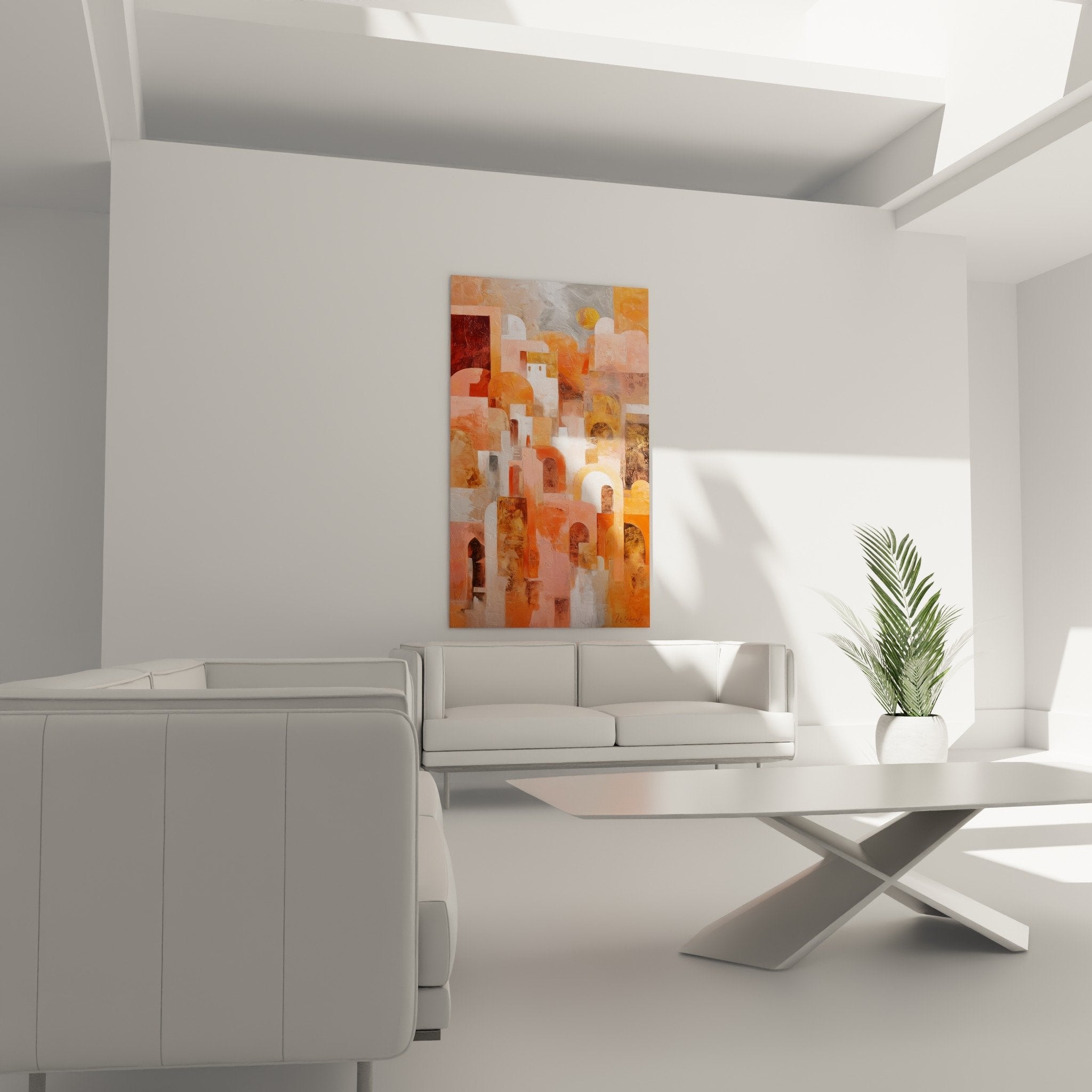 Textured paint detail abstract architecture orange terracotta impasto finish feng shui southwest