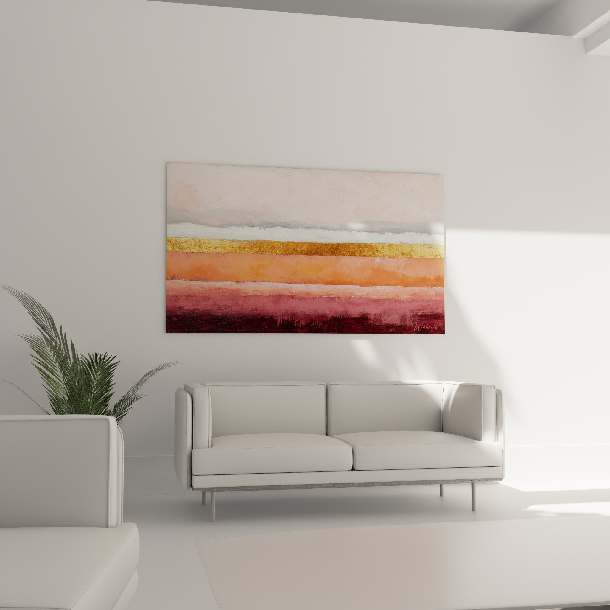 Detail texture peinture abstraite bandes colorees rose corail dore bordeaux feng shui terre