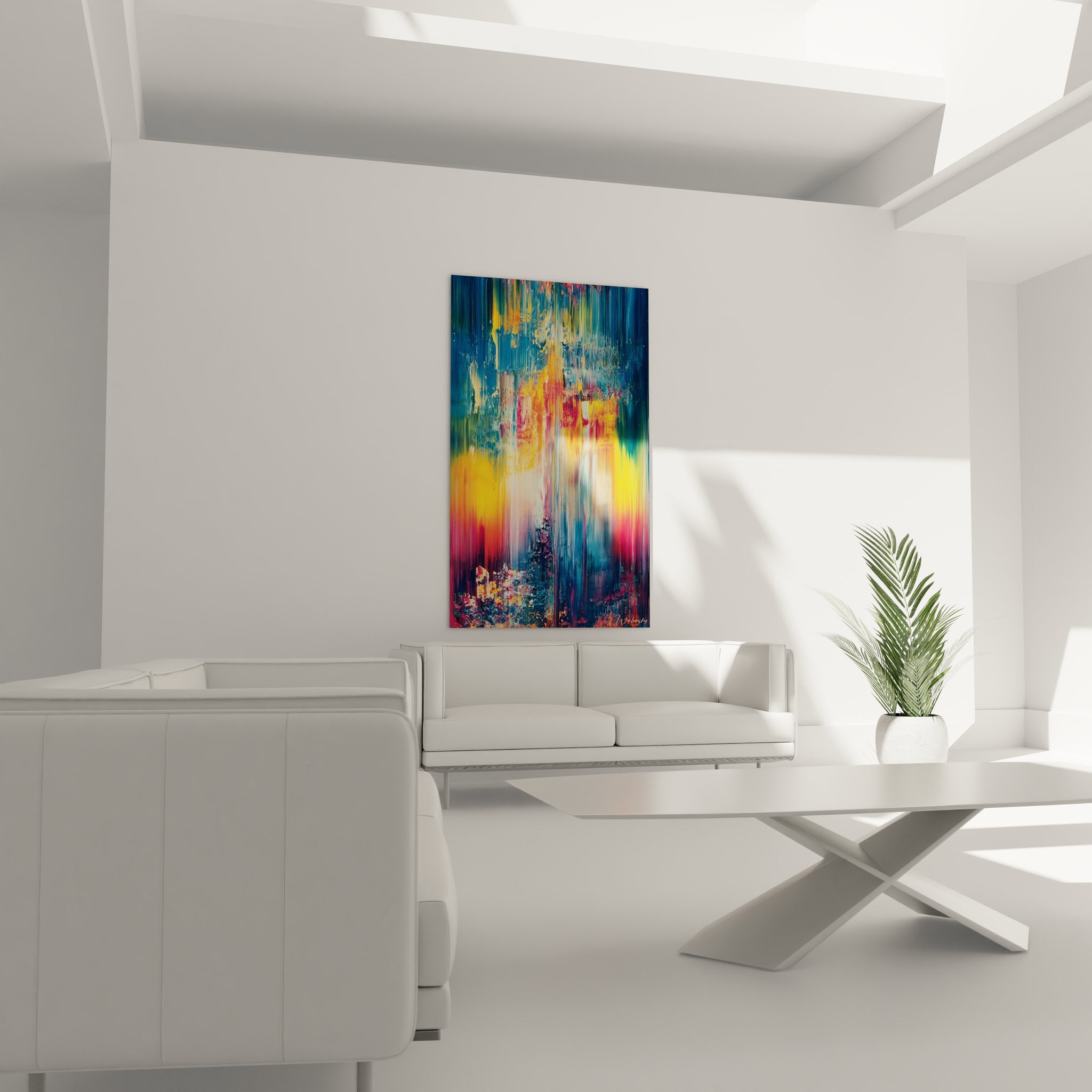 Gros plan texture peinture raclée cascades abstraites détails couleurs vives
